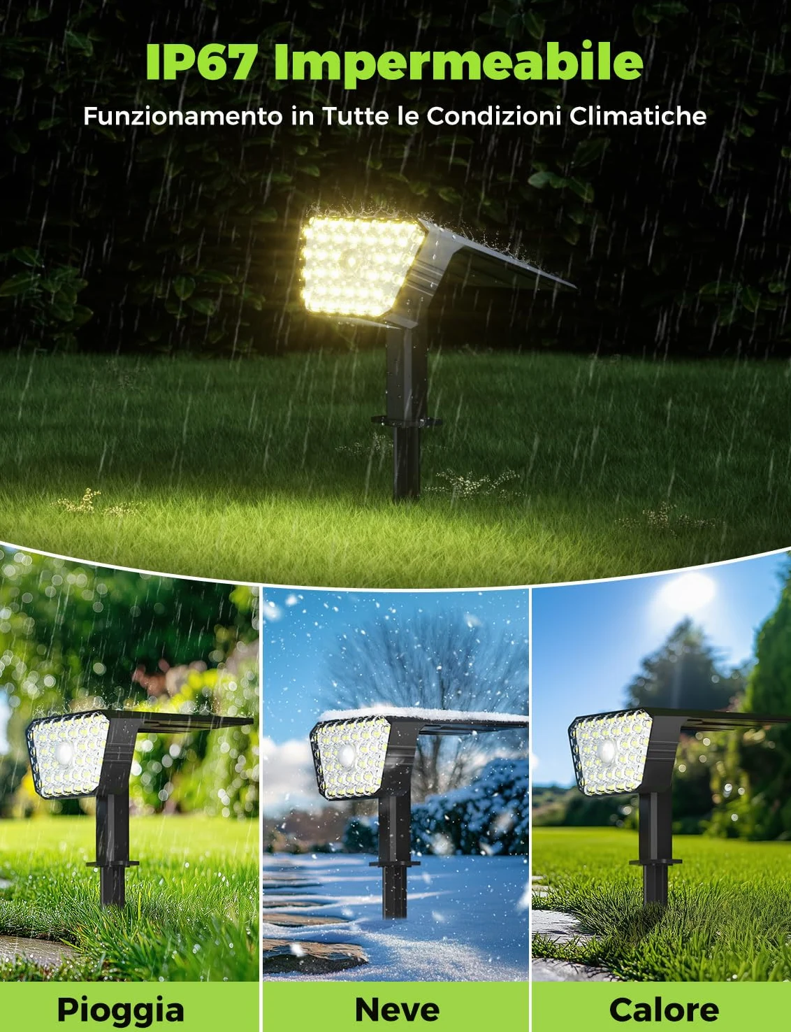 Luci Solari da Giardino con Sensore di Movimento, Lampade Solari da Esterno 4 Pezzi, 4 Modalità di Lavoro, IP67, Installazione a Parete o a Terra per Cortile e Garage - Bianco Caldo