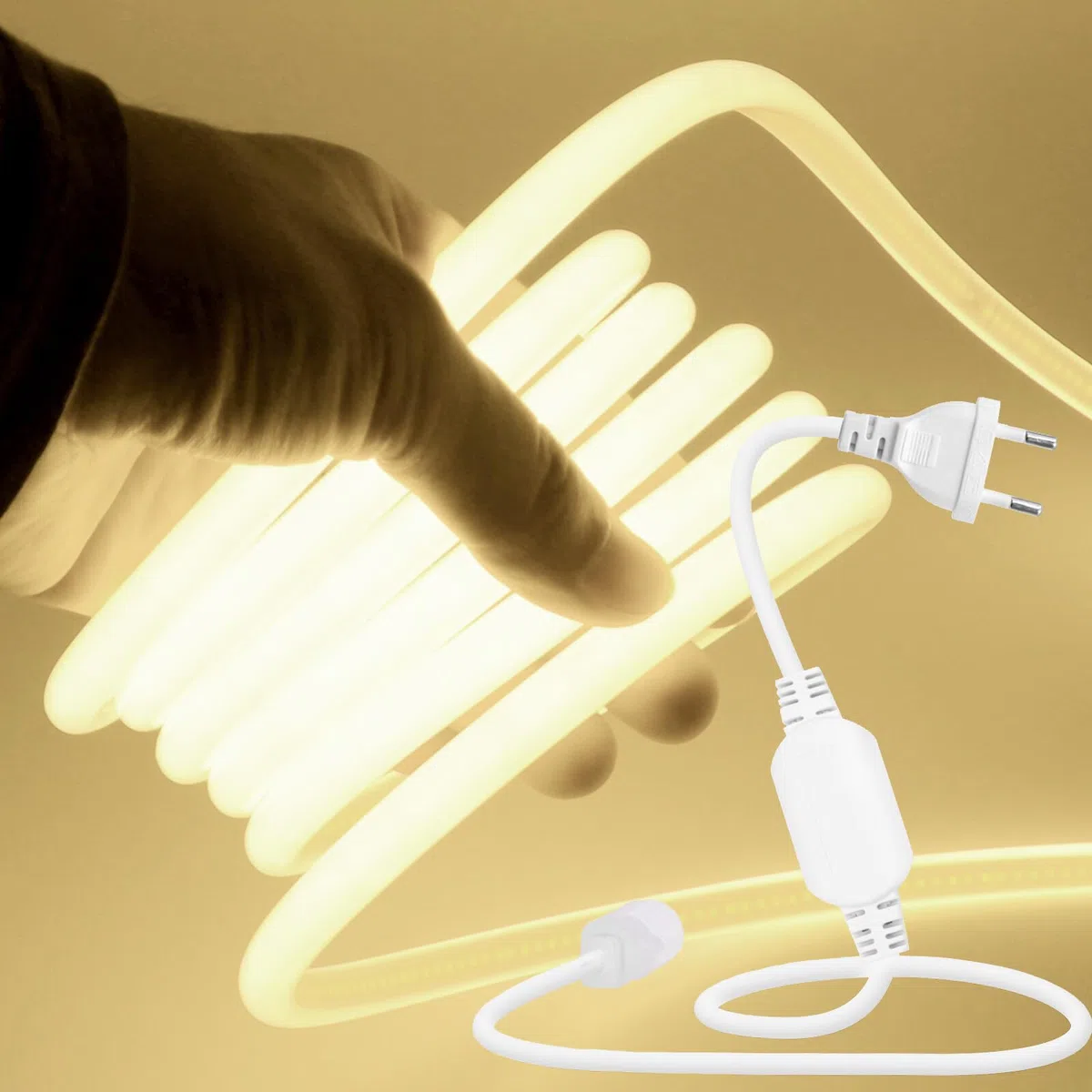 Striscia LED di neon COB 220-240V 3m, illuminazione a 270°, tagliabile (50cm), 288 LED/m. Striscia LED FCOB Bianca Naturale Flessibile Super Luminosa con Spina per Natale, Decorazione di Feste