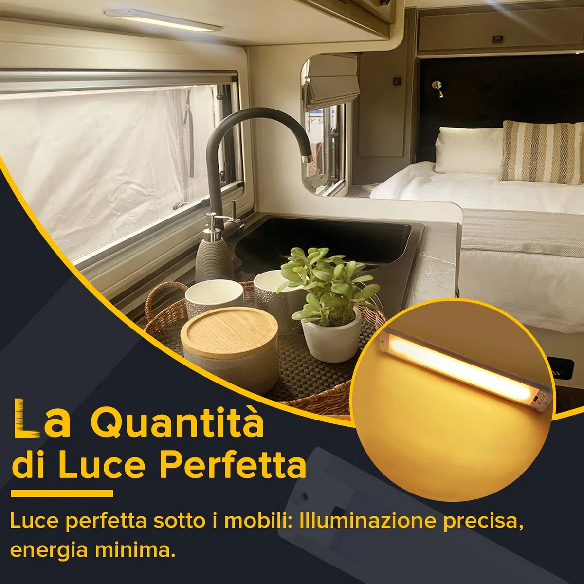 Dream Lighting Barra LED 12v per Camper Dimmerabile Striscia LED 12v con Sensore di Movimento Armadi Cucina Illuminazione Bianco Caldo