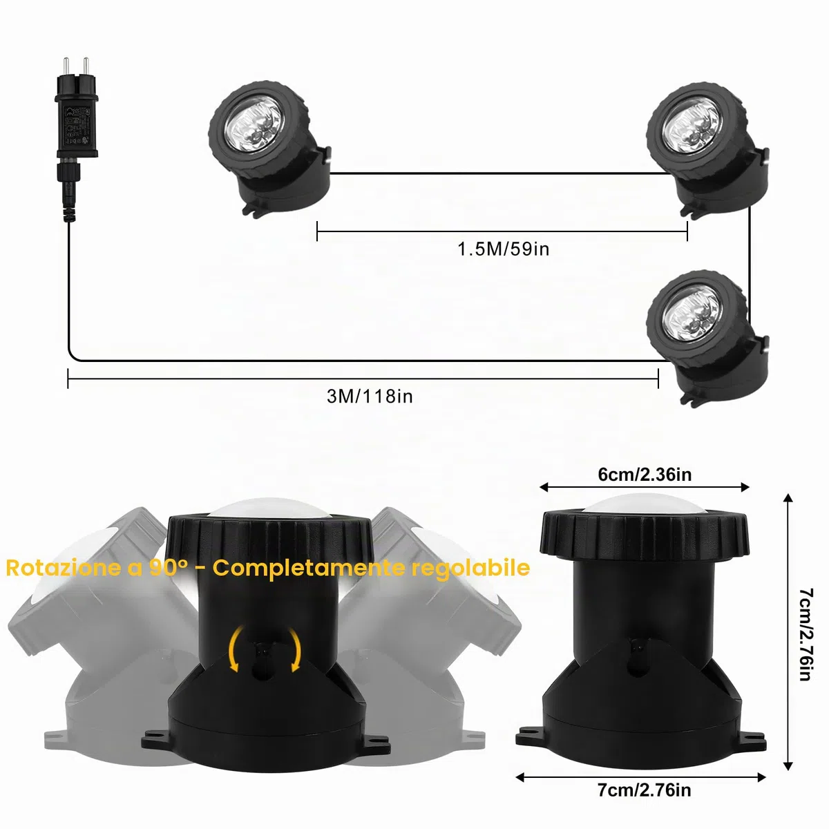 NATPOW Luci Piscina Impermeabile RGB, Cambiano Colore Luci per Laghetto Bluetooth Telecomando Controllabile, 5V Impermeabile IP68 Luce Subacquea per Giardino, Acquari, Fontana, Laghetto (3 in1)