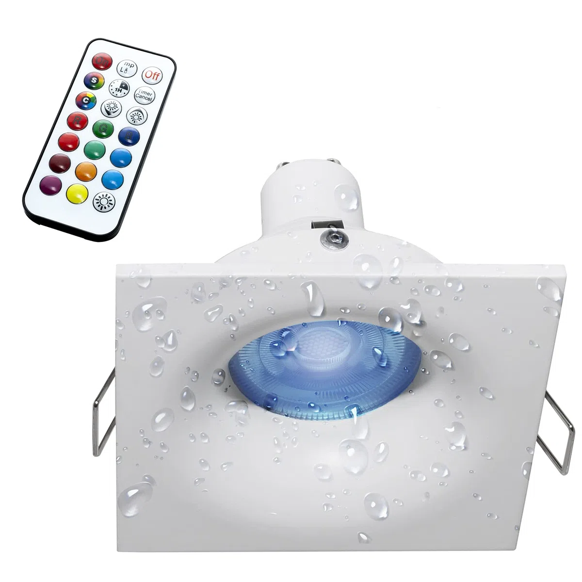 Planetitaly Faretto LED cromoterapia IP65 lampada GU10 6W 230V incasso 7cm RGB luce multicolore box doccia sauna (Quadrato, RGBW+3000K)