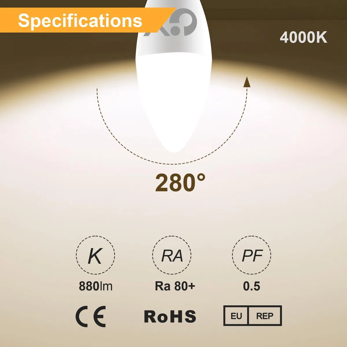 GY Lampadine LED E14 8W 880 Lumen Equivalenti A 60W, 4000K Luce Naturale, Lampadina E14 A Risparmio Energetico, Fascio 280°, Lunga Durata, Basso Consumo, Non Dimmerabile, Per Interni, 12 Pezzi