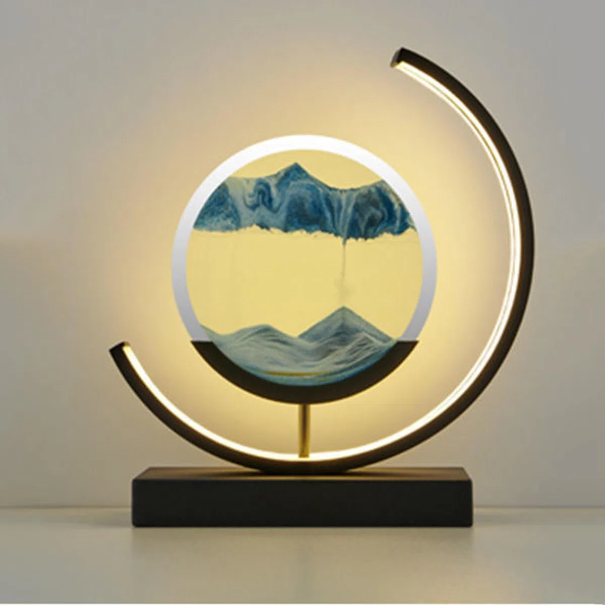 BlackFrame-Blue - Pittura di sabbia 3D con luce notturna a LED, cornice pieghevole, lampada di immagine rotonda in 3D, per ufficio, decorazione e soggiorno, regalo