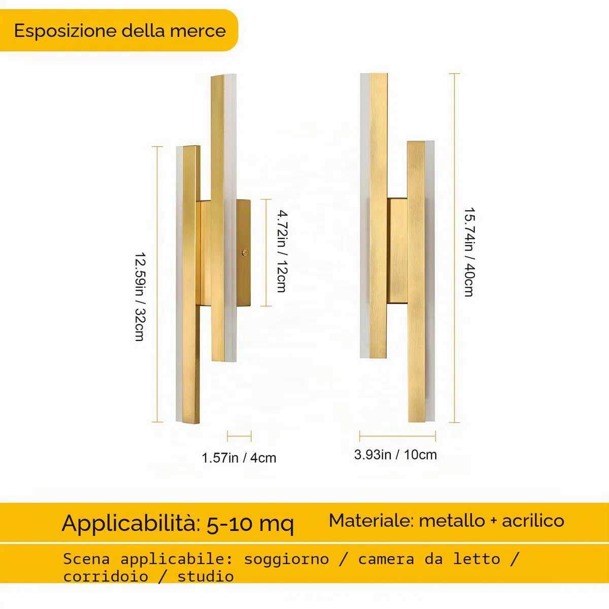 Comely Applique da Parete Interno Moderna in Alluminio, 16W Linea Lampada da Parete, Oro Lampada a Muro LED per Camera da Letto Soggiorno Corridoio Ufficio Scala, Bianco Caldo 3000K