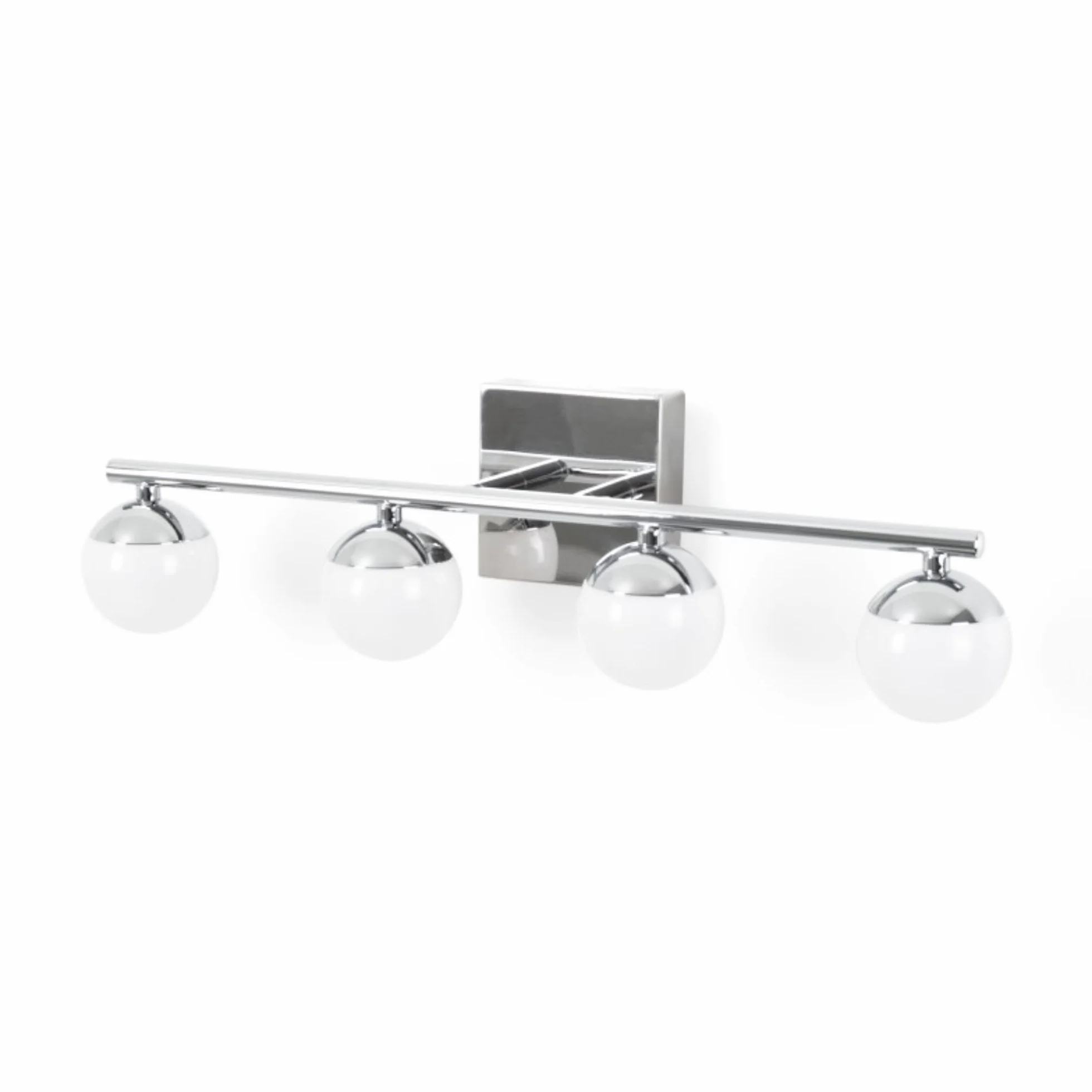 Applique LED per bagno Cromato 12W IP44 con 4 sfere diffusori. Luce bianca neutra 4000K. Barra da 49 cm. Lampada da parete per bagno, illuminazione moderna e funzionale per specchio e lavabo.