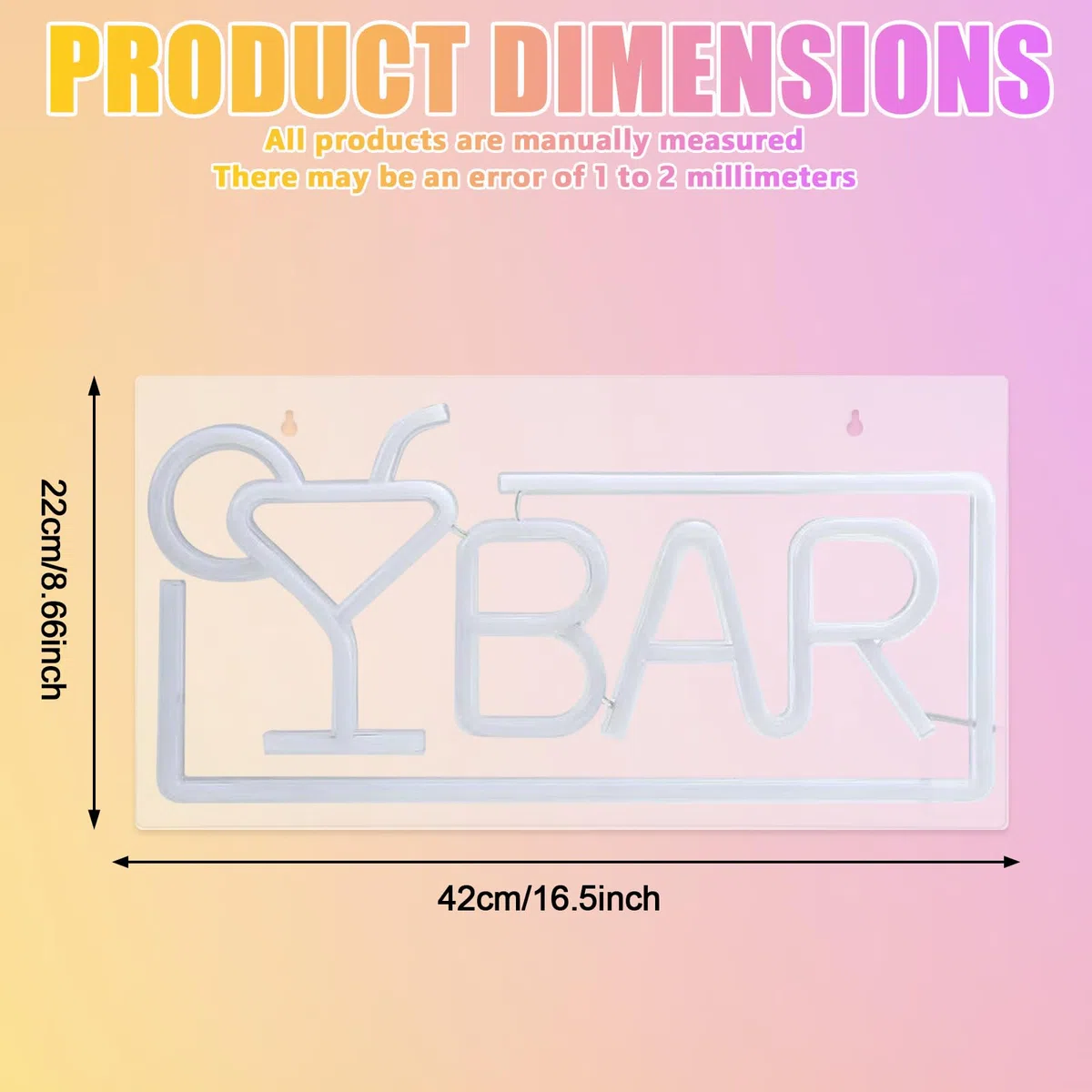 Targa LED al neon, decorazione da parete, segnaletica luminosa bar Sign, in acrilico, per interni bar, pub, club, feste (42 x 22 cm)