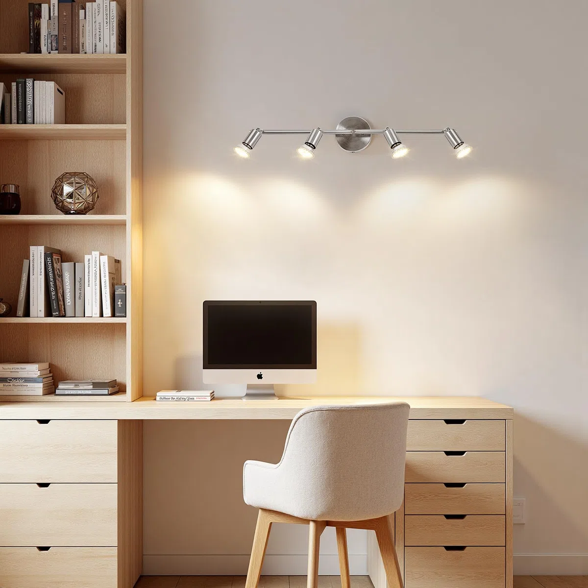 Ketom Binario Faretti Soffitto Orientabile 4 Luci, GU10 Faretto da Soffitto LED Industriale Nichel, Faretti da Parete Interno Moderno per Camera da Letto, Cucina, Soggiorno, Senza Lampadina