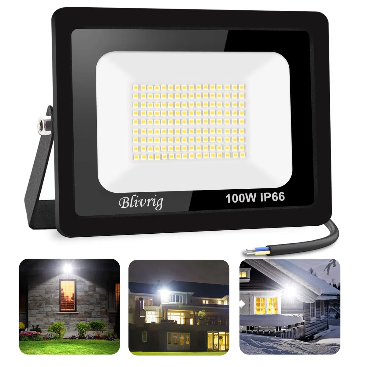 100W Faretto LED da Esterno, Faro LED Esterno Bianco Caldo 3000K, 10000LM Faro LED Parete, Impermeabile IP66 Luce di Sicurezza per Casa Cortile Cantiere Giardino Garage