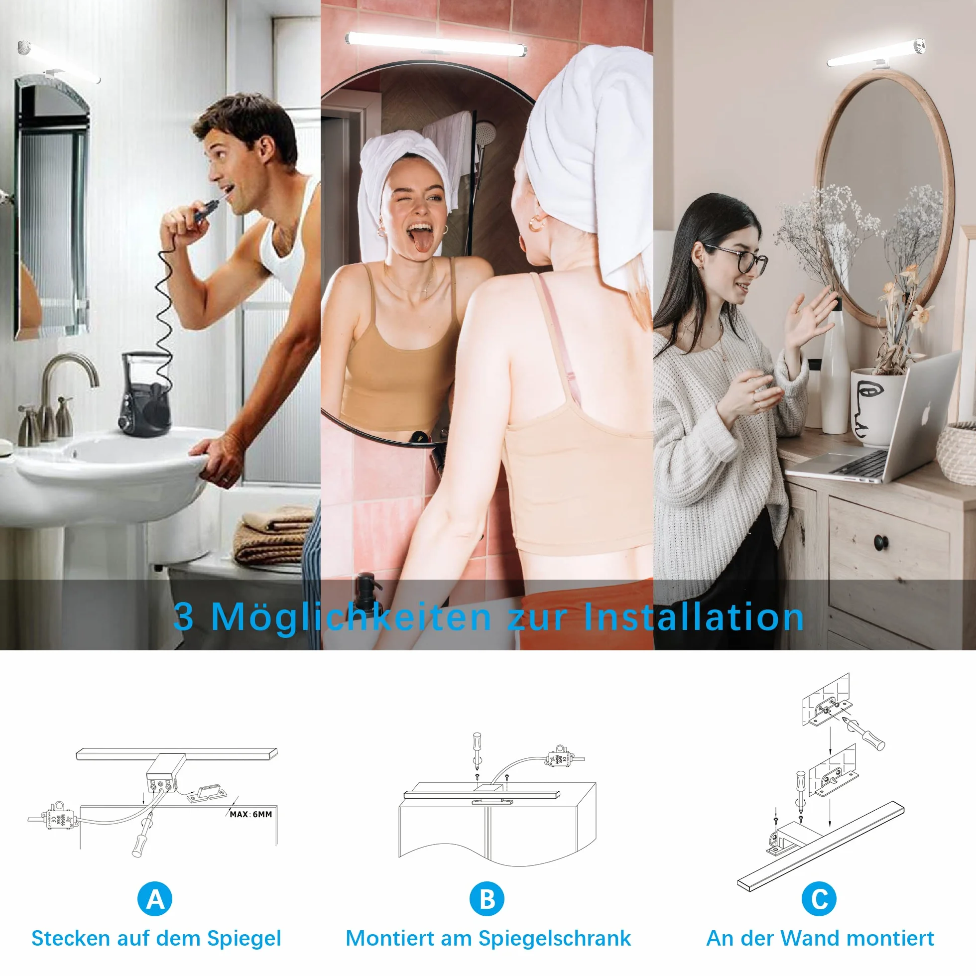Aourow Lampada da Specchio a LED 40cm 10W 1200lm,Luce Specchio Bagno Super Luminosa Bianca Neutra 4000K,Impermeabile IP44,Applique Specchio Bagno No Strobo 230V,Classe II(Senza Interruttore)