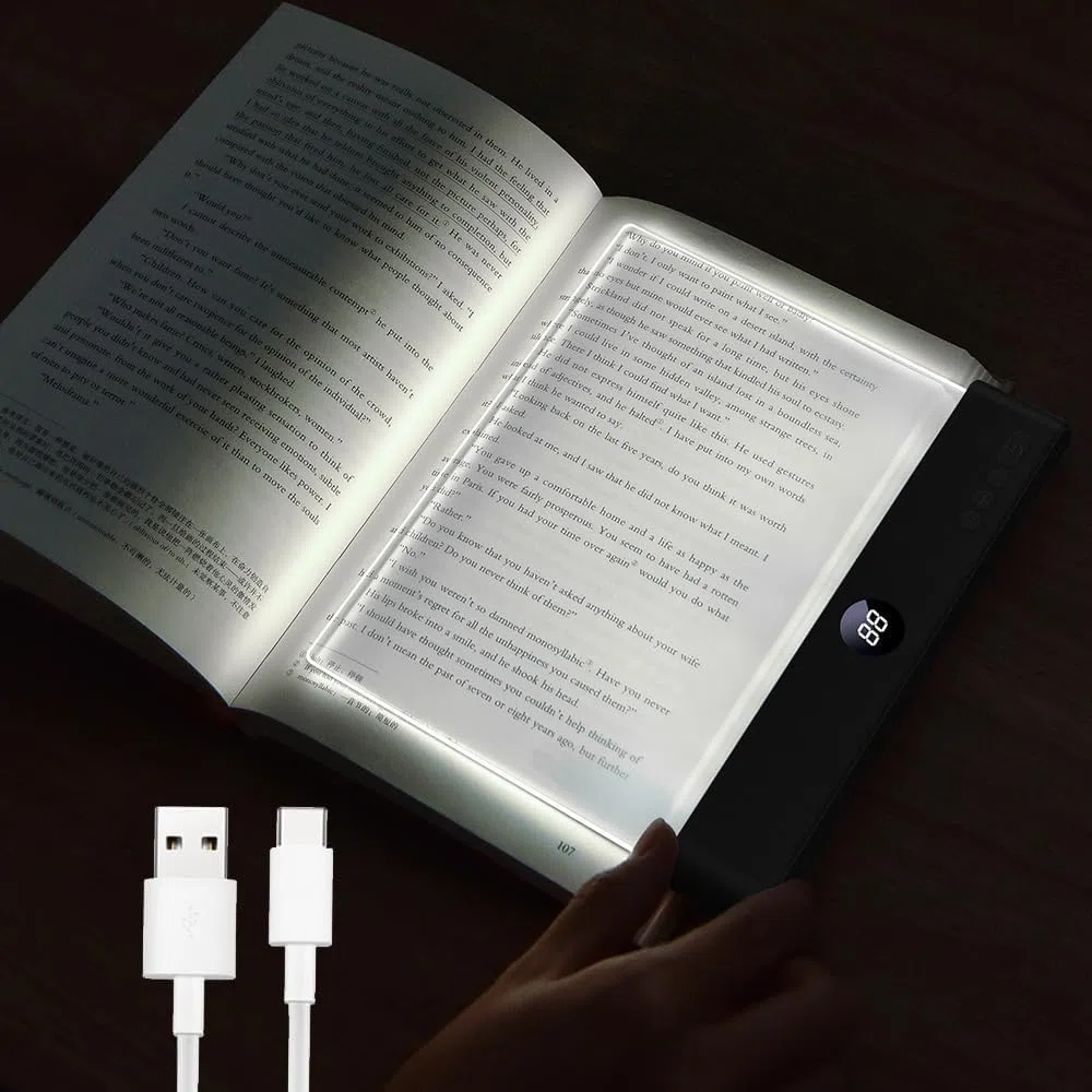 Lampada da lettura a LED piatta, 3 colori, per libri a letto con funzione di memoria, timer dimmerabile, lampada da comodino ricaricabile, regalo per amanti dei libri, per ragazzi e ragazze, donne,