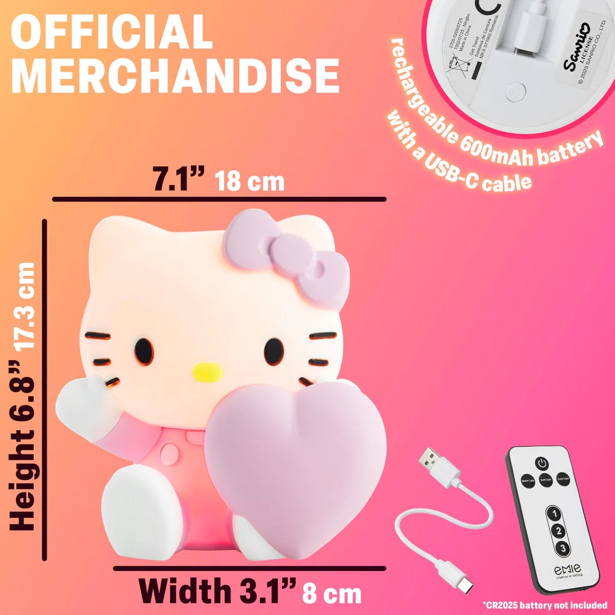 Get Trend Hello Kitty Sanrio Silicone Luce 3D, Ricaricabile Tramite USB LED Lampada Anime, 3 Modalità Luce Telecomandate Lampada Notturna (Hello Kitty)