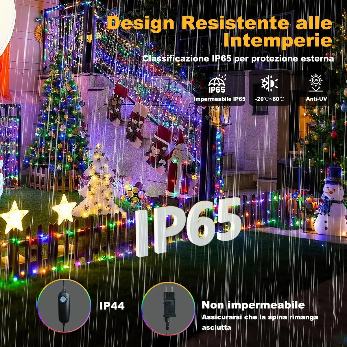 Luci Natale da Esterno Cascata, Luci Natale Esterno Bianco Caldo e RGB, Tenda Luci Natale Esterno con APP e Telecomando, 17 Modalità, 4 Luminosità, Timer, Decorazioni Natale Esterno(15M-600L,C/RGB)