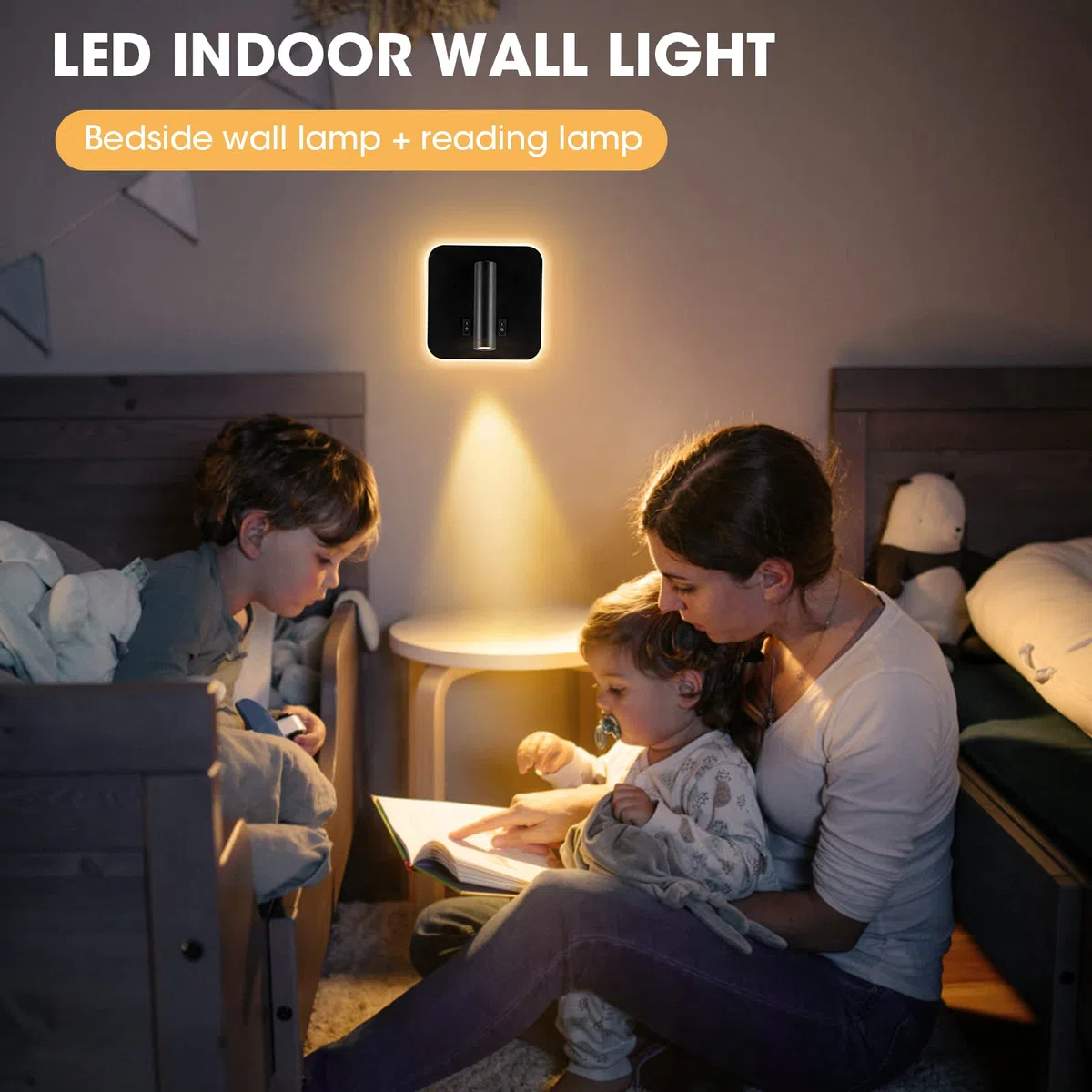 Applique da Parete da Lettura sul Comodino 3W + 9W 3000K, Lampada da Parete a LED con Porta di Ricarica USB e Interruttore, Faretto Regolabile per Camera da Letto Scale Salotti Hotel(quadrato 1 nero)