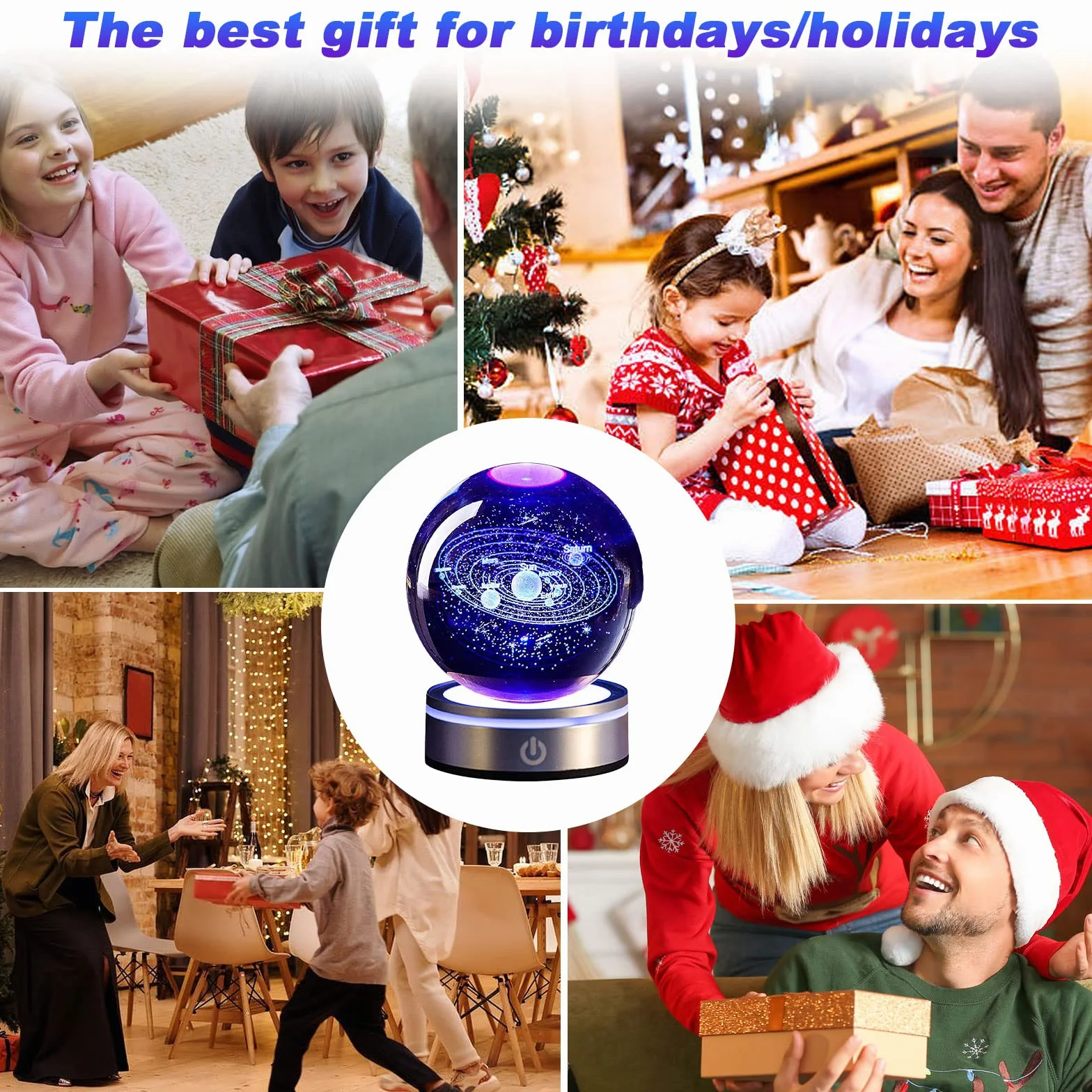 mumisuto Sfera di Cristallo 3D, Sfera di Cristallo 3D Sistema Solare, luce notturna 3d con sfera di cristallo con LED Light Up Base Casa Decorazione Ornamento Astronomia Regali educativi di Natale