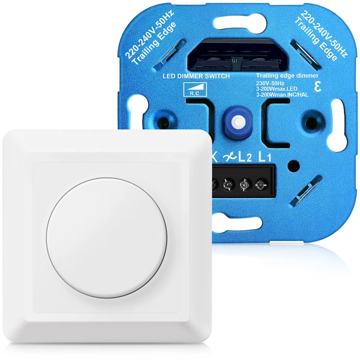 YindaLux dimmer per LED 220V, interruttore da incasso per LED dimmerabili 3-200W / alogeni 3-200W, interruttore dimmer, bianco