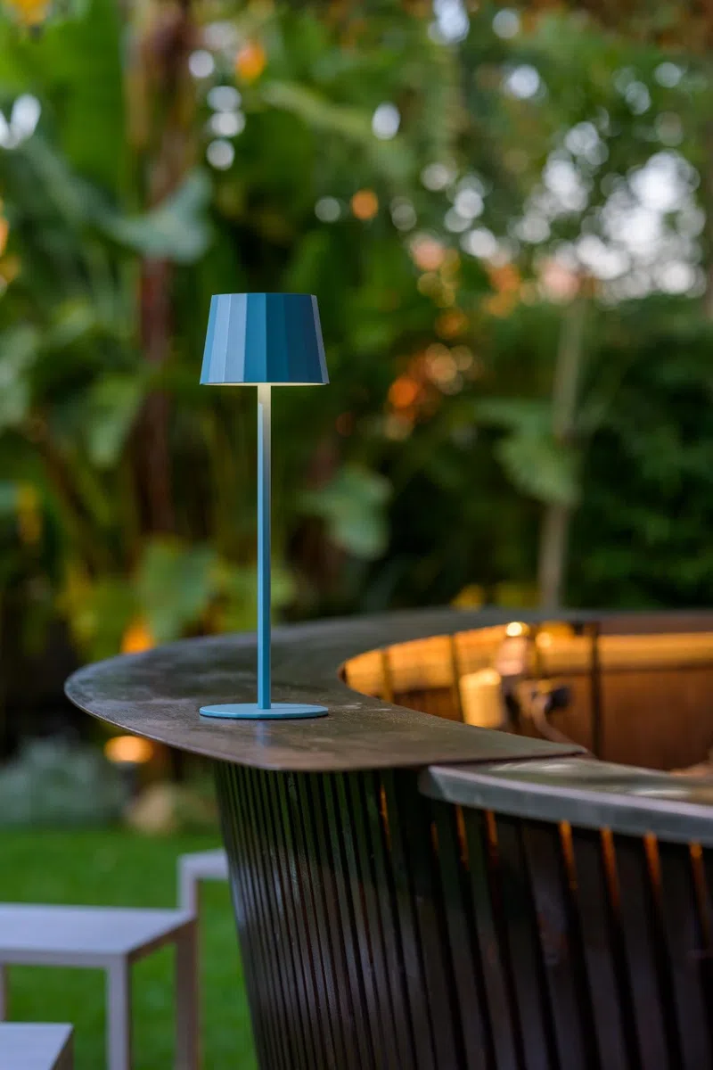 Rainbow Lampada da Tavolo Design Senza Fili Impermeabile IP54 in Alluminio Autonomia 23 Ore, Lampada Dimmerabile Led RGB Ricaricabile con Touch Control e Sistema Antiribaltamento (Azzurro)