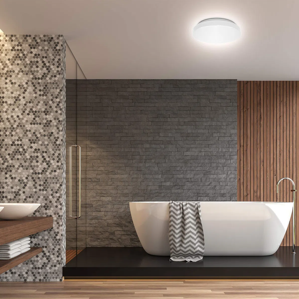 B.K.Licht Plafoniera LED da bagno 12W, luce bianca naturale 4000K, 1200Lm, lampadario resistente agli schizzi d'acqua IP44, diametro 29cm, lampada da soffitto moderna, plastica, 230V