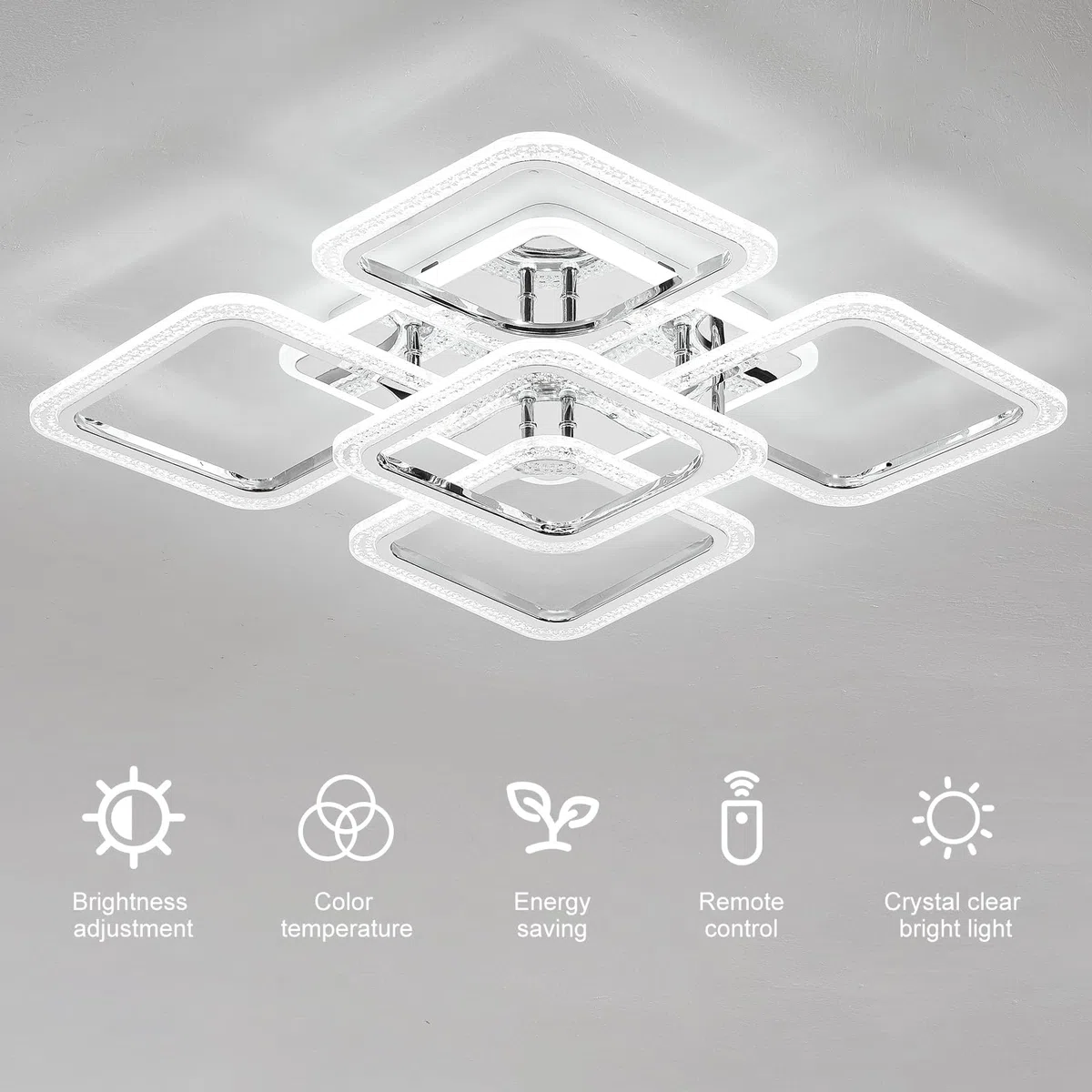 Qcyuui Plafoniera LED Quadrata Lampadari Moderni a Incasso, 100 W Dimmerabile Camera da Letto Lampade da Soffitto Design Nordico per Soggiorno Cucina con Telecomando/Cromo
