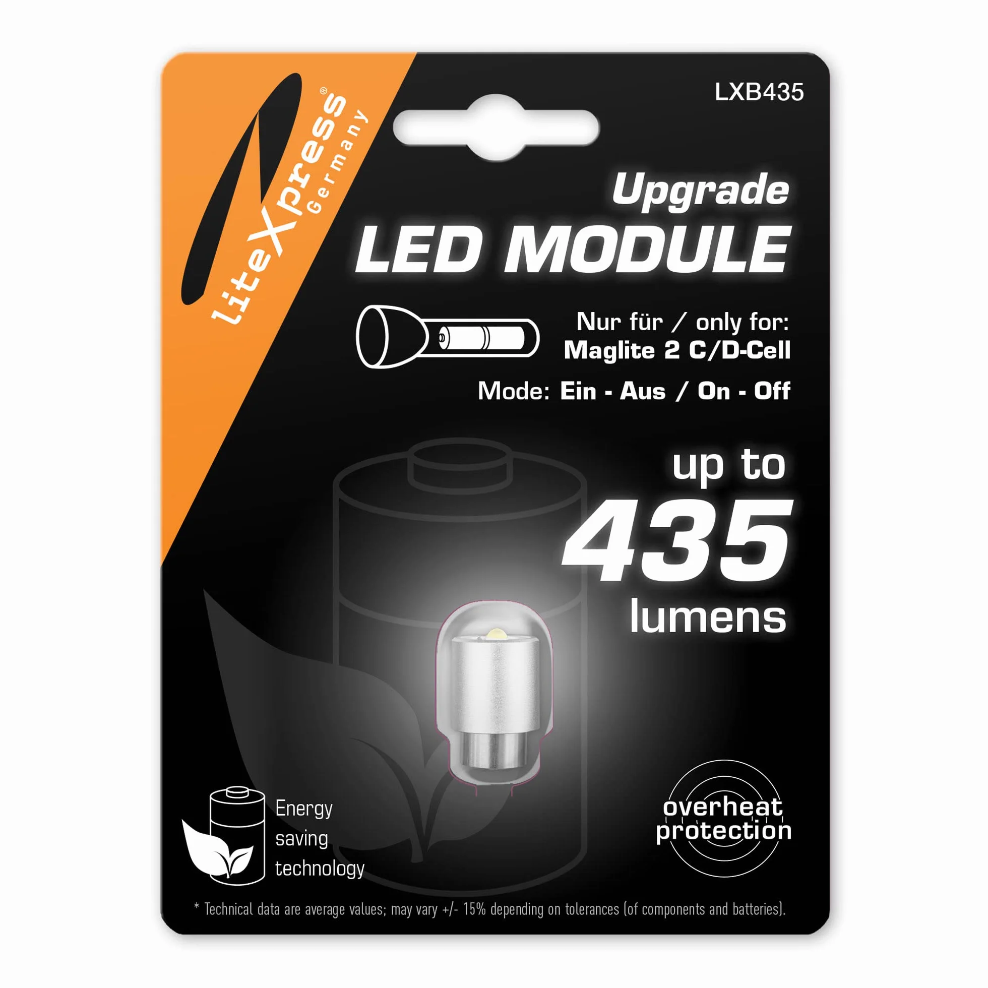 LXB435 LED Upgrade Modulo 435 Lumen Utilizzare solo per 2 torce C/D-Cell Maglite con lampadine Krypton o Xenon