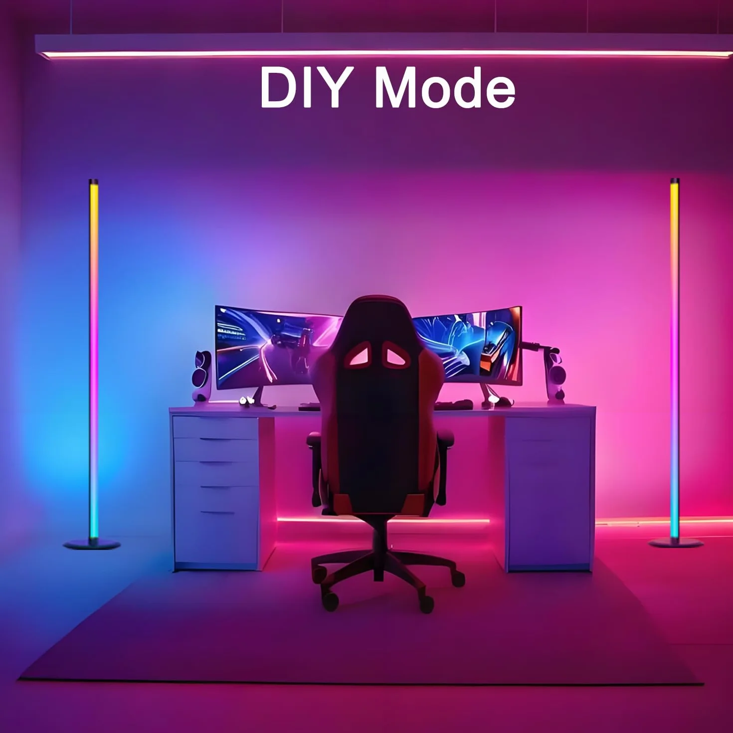 Lampade da Terra,RGB Dimmerabile Lampada da Terra LED con Telecomando e APP,16 Milioni di Colori,Sincronizzazione Musicale, 46 Modalità Scen,Lampada da Terra Angolare per Camera,Soggiorno,Nero