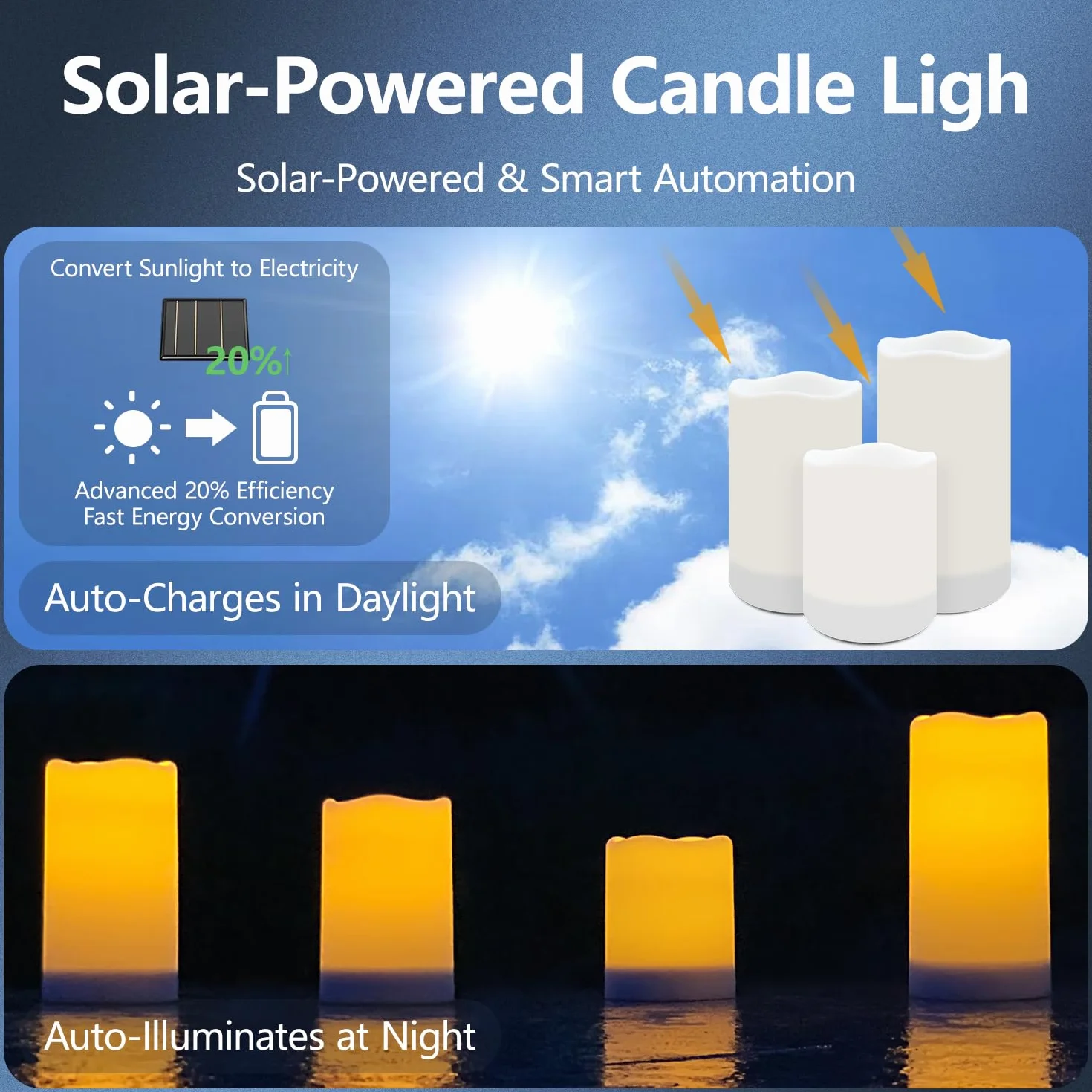Luci a Candela a Energia Solare, a Energia Solare Senza Fiamma Impermeabili, Per Esterni, Matrimoni, Natale, Halloween, Decorazioni per Feste, Luce Bianca Calda, US 3 Pezzi