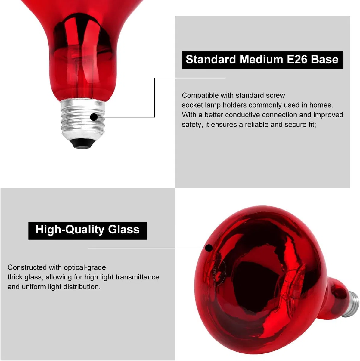 YUNCHI Lampada a infrarossi E26/E27, 275W, 230V, luce rossa calda, per animali domestici, 1 pezzo