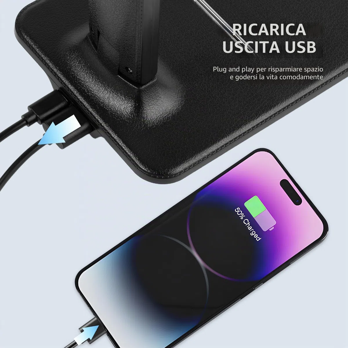 Lampada da scrivania a LED, dimmerabile, lampada da tavolo a LED con 5 colori e 5 livelli di luminosità, lampada da lettura con porta di ricarica USB, controllo touch per bambini, camera da letto