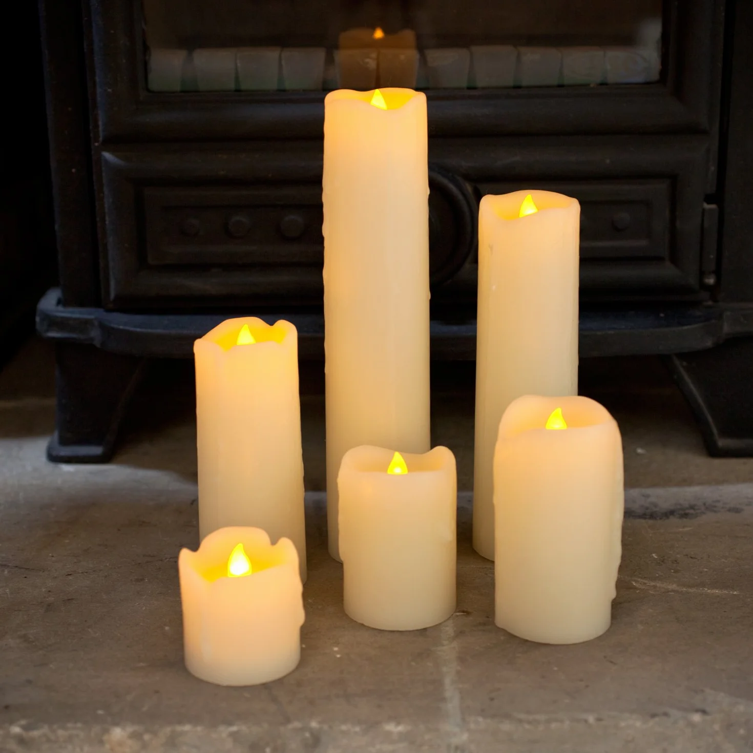Lights4fun Set di 6 Candele LED a Pilastro in Vera Cera Colata, Candele Elettriche a Batteria, Fiamma Tremolante