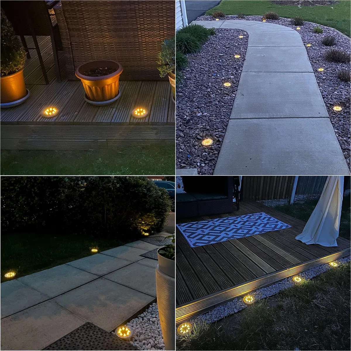 8 Pezzi Luci Solari da Giardino Esterno, 8 LEDs Lampade Solare da Terra IP65 Impermeabile, Faretti Sepolta Solari a da Esterno, per Patio, Piscina, Vialetto, Marciapiede, Prato(Bianco Caldo)