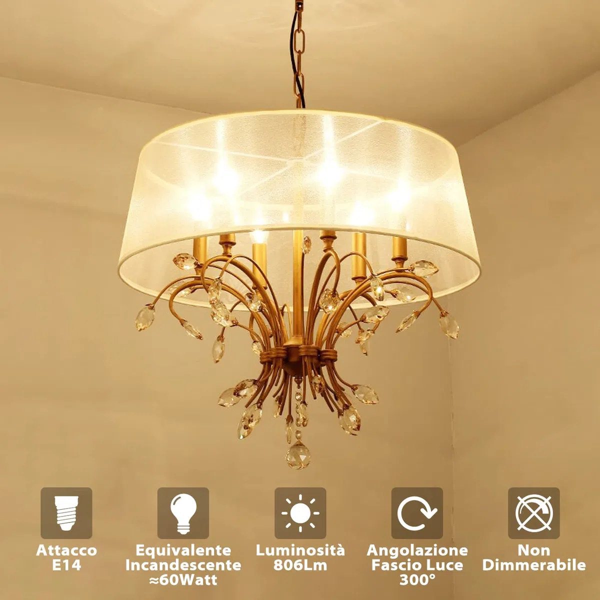 LVWIT Lampadine Filamento LED E14, Lampadina LED 5.5W Equivalenti a 60W, Lampadina 806 Lumen, Luce Bianca Calda 2700K, Forma a Candela C35, Stile Vintage Retro',Non Dimmerabile,Confezione da 6 Unità