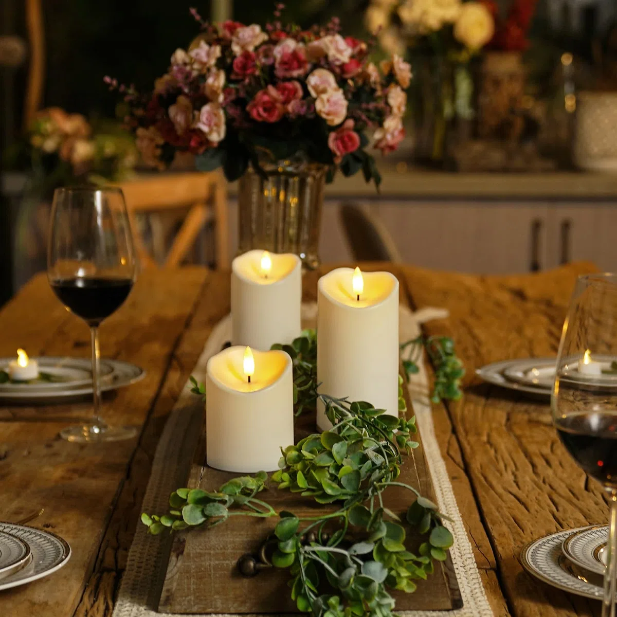 Homemory Candele senza fiamma tremolanti impermeabili, candele a LED alimentate a batteria esterna con timer a distanza, candele in plastica contraffatte elettriche, avorio, set da 3