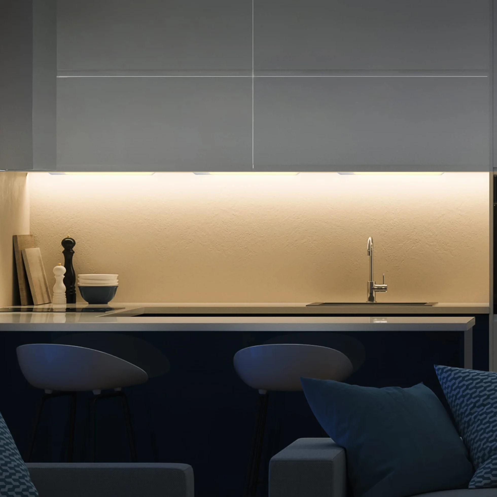 B.K.Licht - Lampada sottopensile cucina LED con interruttore on/off, luce bianca calda, cavo di collegamento incluso, lampada sottopensile, lampada led sottopensile, 57,5x4,9x1,3 cm, bianco-argento