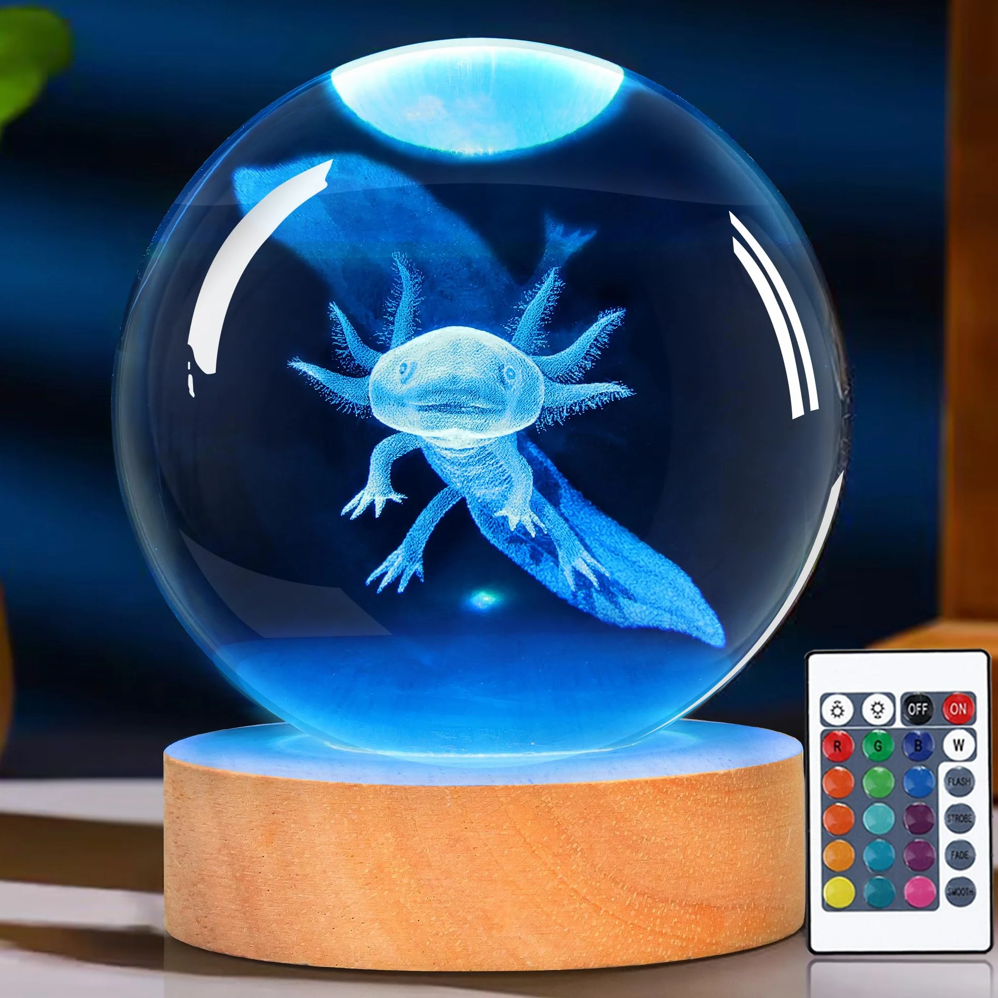 OkiyiD Axolotl, sfera di cristallo 3D, luce notturna con telecomando, lampade a sfera in vetro per amici, compleanni, vacanze, fantastici giocattoli decorativi per ragazzi e ragazze