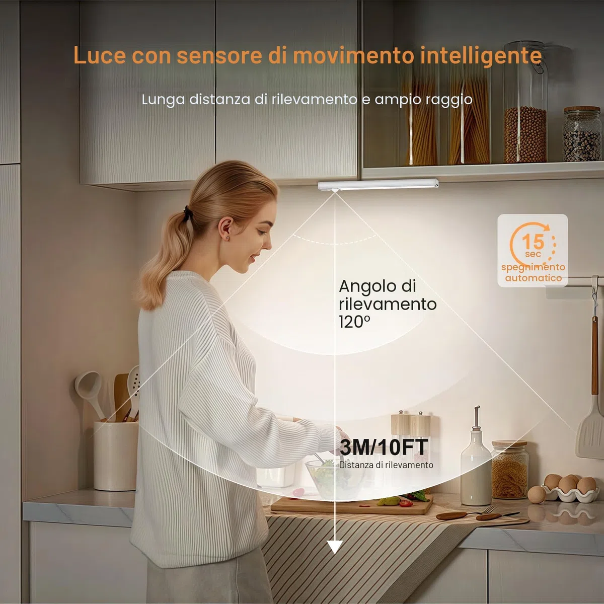 daphomeu 5 Pezzi LED Sottopensile Cucina, Dimmerabile Luce led Sottopensile, 20cm Bianco Freddo Luce Armadio led con Sensore, wireless luci ricaricabile magnetica per scale, armadio