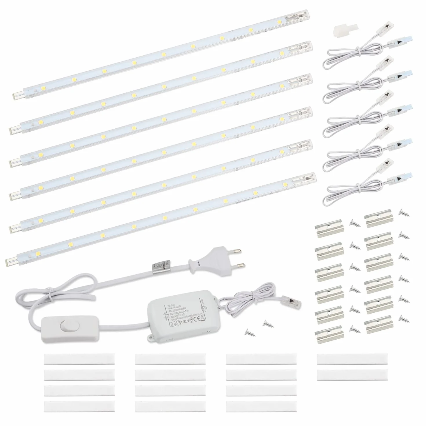 Lampada da incasso LED con interruttore 8,5 W 760 lm 4000 K bianco neutro, barra luminosa per cucina, illuminazione per vetrine e armadi, con 6 x 26 cm di strisce per cucina e armadio, espandibile