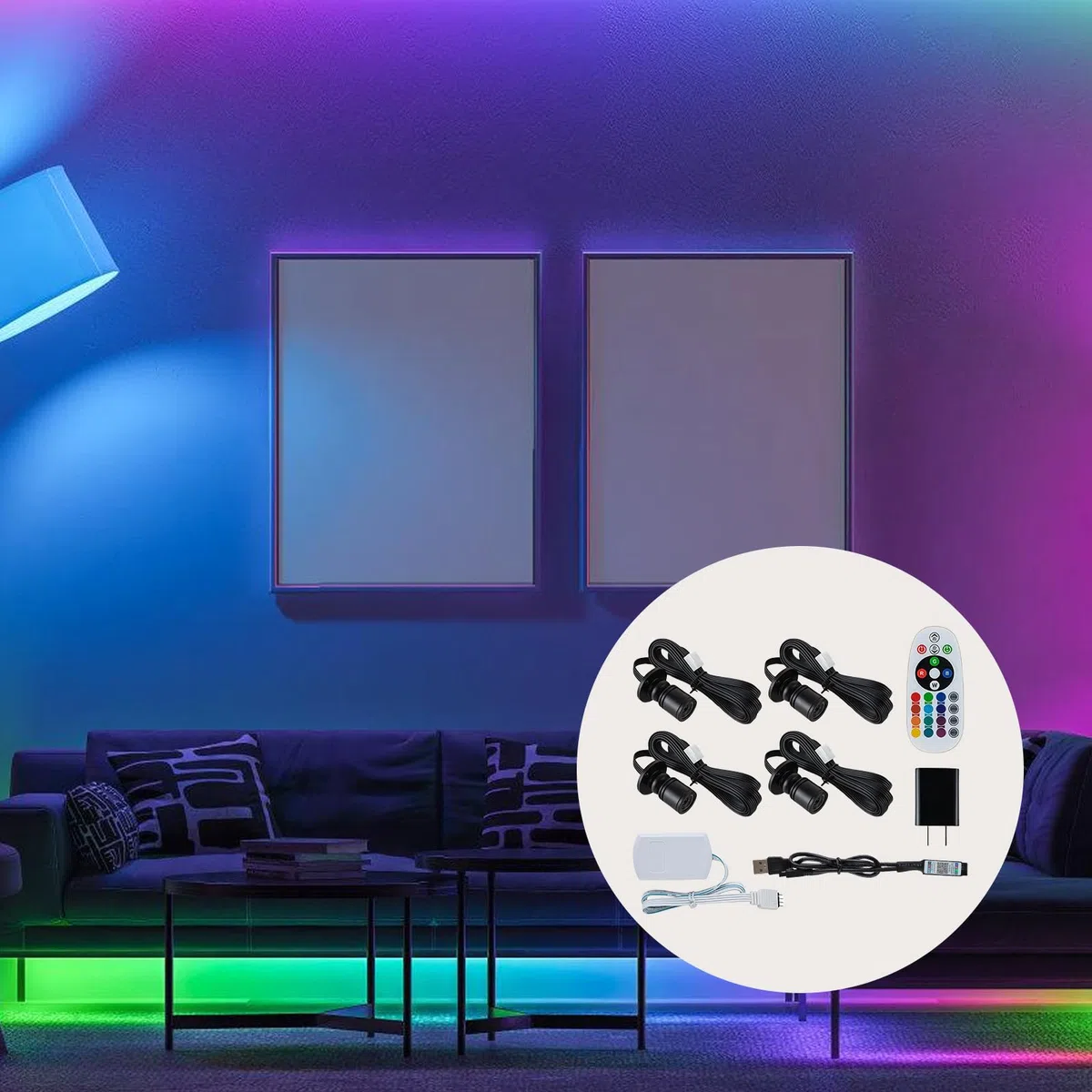 4 mini faretti a LED con telecomando, 1,5 W, orientabili a 180°, per interni, controllo Bluetooth, piccolo set di luci d'accento dimmerabili, per gioielli, corridoio, vetrine