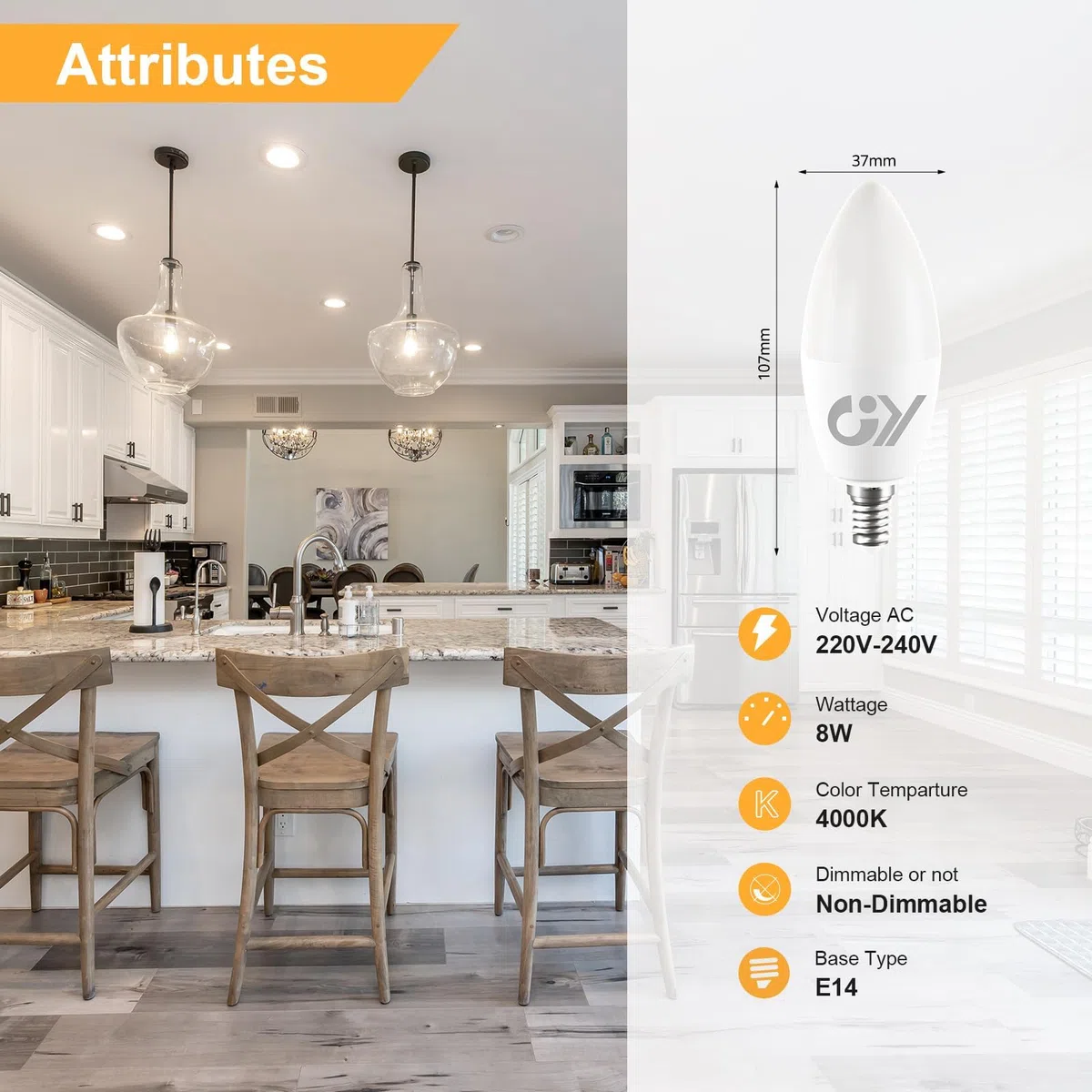 GY Lampadine LED E14 8W 880 Lumen Equivalenti A 60W, 4000K Luce Naturale, Lampadina E14 A Risparmio Energetico, Fascio 280°, Lunga Durata, Basso Consumo, Non Dimmerabile, Per Interni, 12 Pezzi