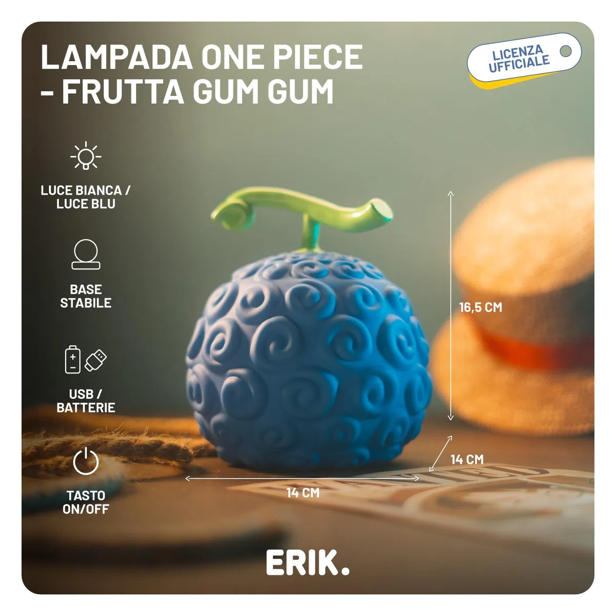 Grupo Erik: Lampada One Piece Gom Gom Fruit | Lampada Frutto del Diavolo One Piece, ricaricabile con cavo USB o batterie, One Piece Gadget, Accessori Scrivania Gaming, Accessori Anime