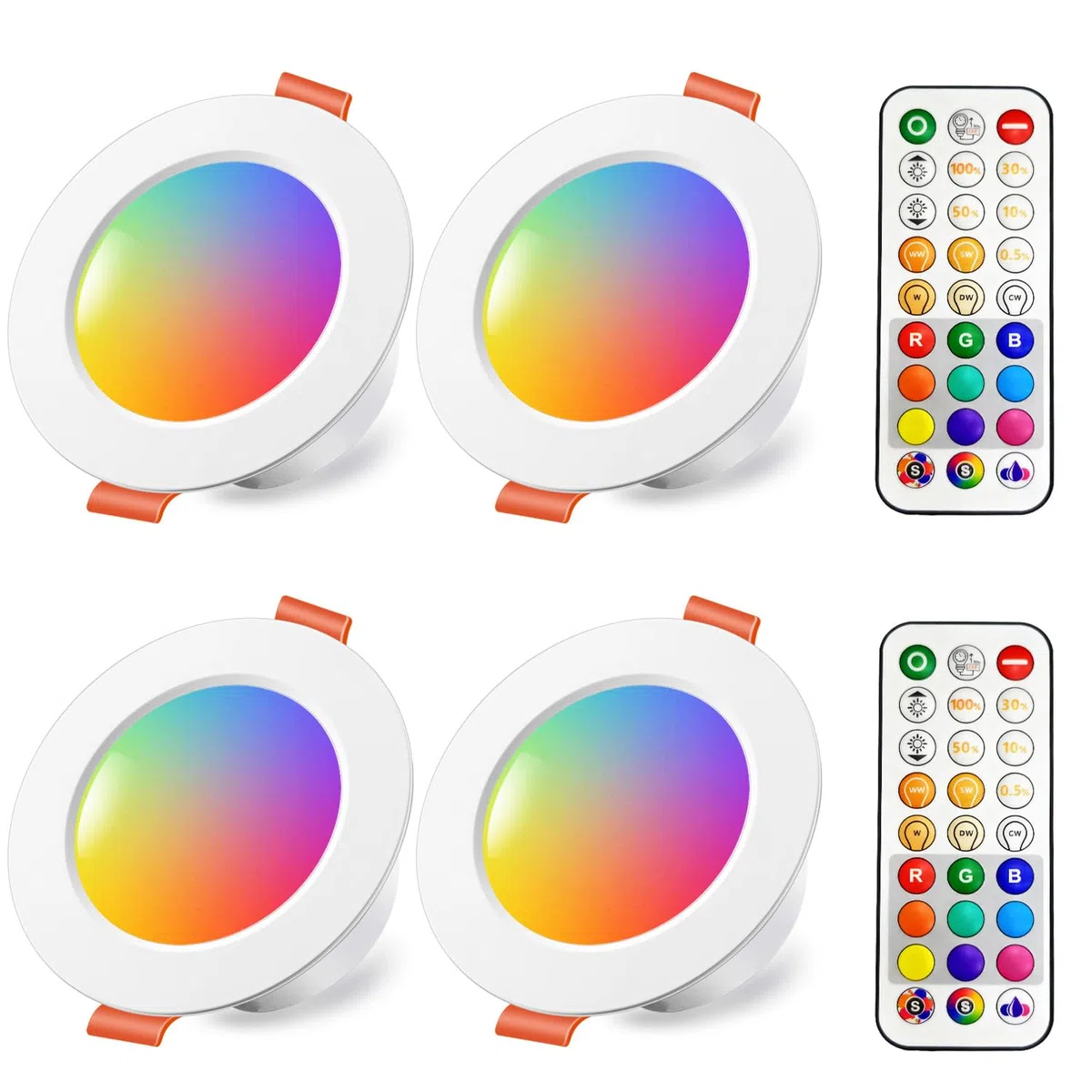 iLC Faretti LED da Incasso 8W (equivalenti a 60W), Colorate RGBW RGB 2700K Sfera Luce Bianca Calda IP44 Colore Multicolore con Telecomando Interni per cartongesso Foro Ø68-85mm (Pacco da 4)