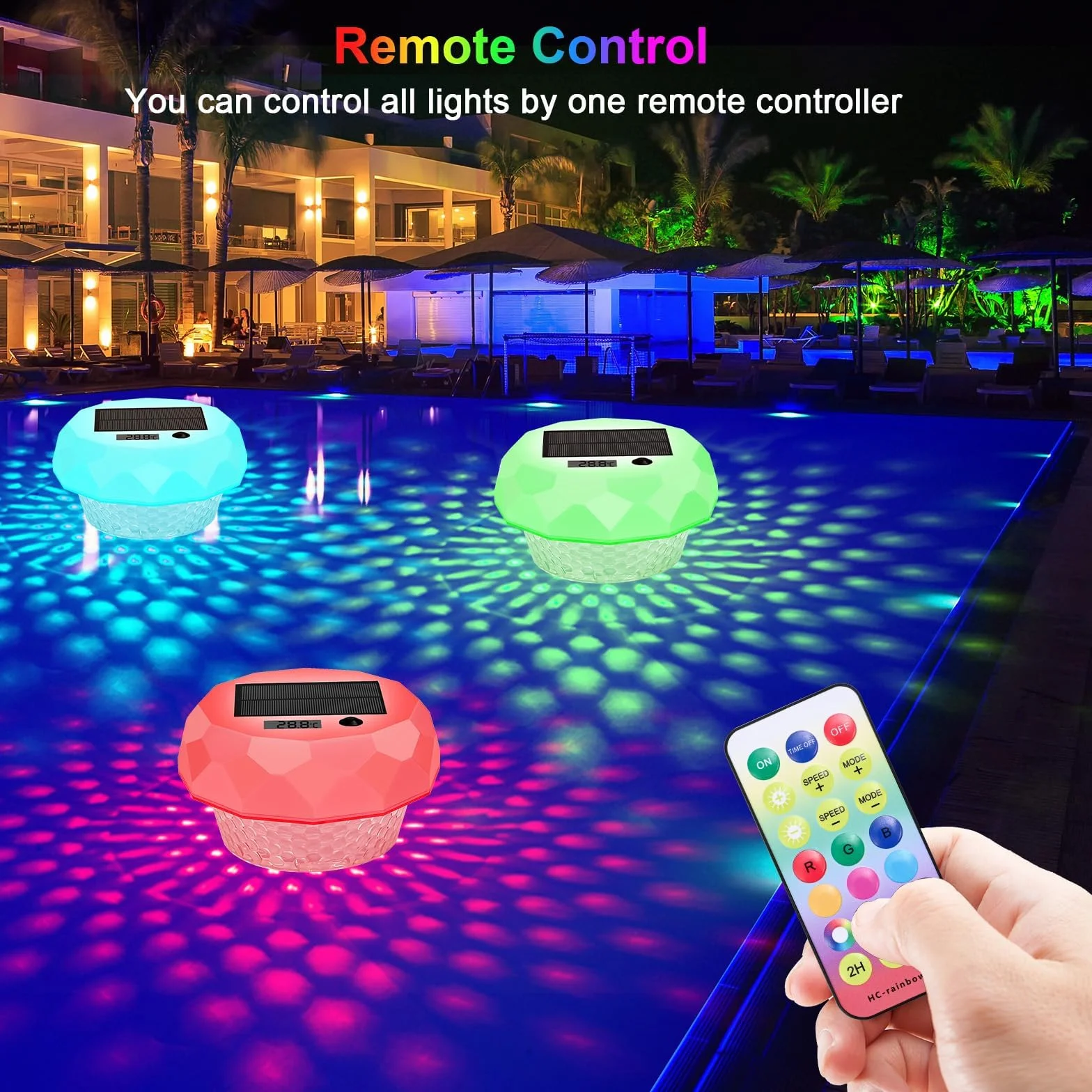 Luci Solari per Piscina con Termometro Digitale,Luci Galleggiante per Piscina Galleggianti Cambia Colore RGB con Telecomando Impermeabile IP68 per All'aperto Piscina Spa Festa Giardino