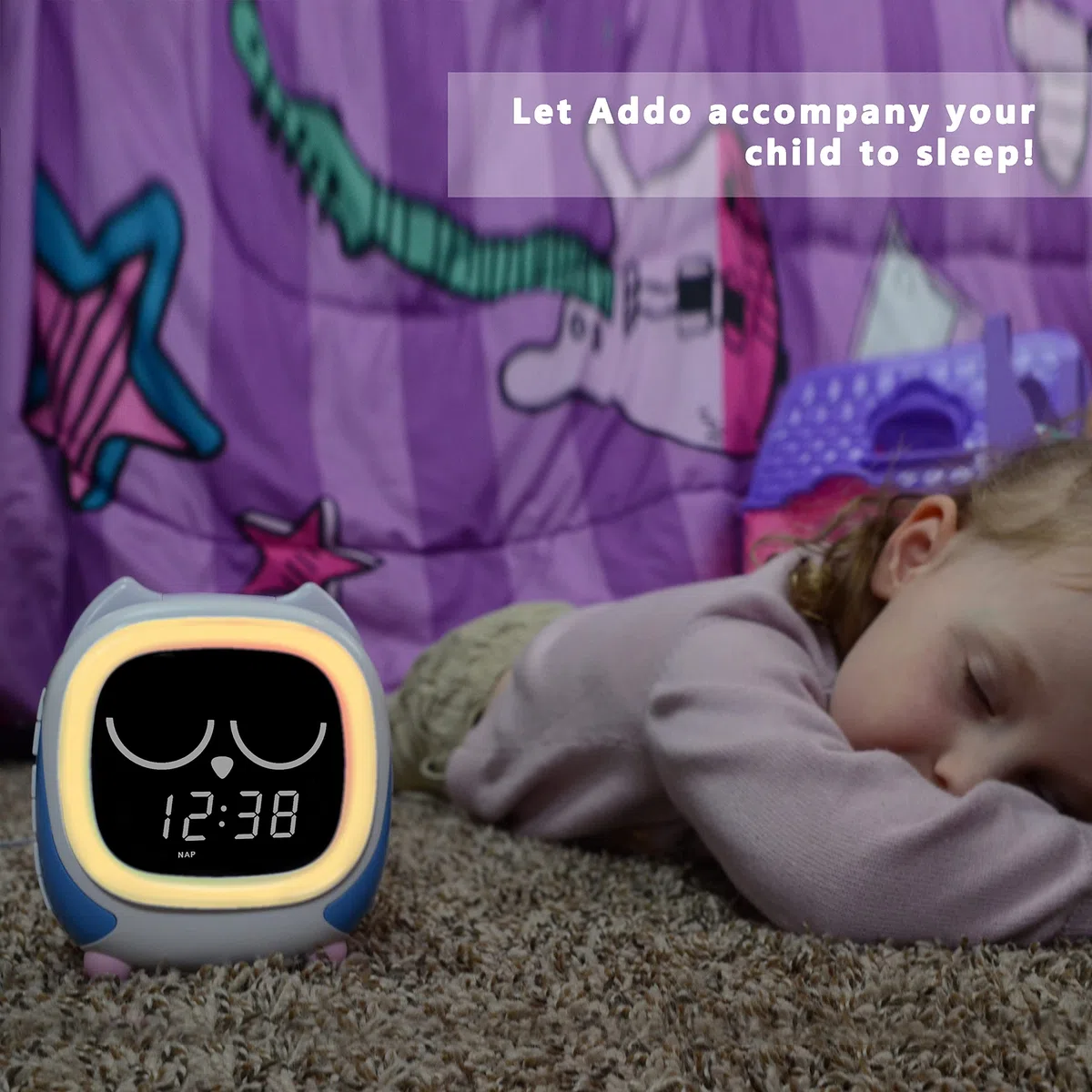 iTOMA Addo Sveglia per Bambini, Lampada da Comodino con Simulazione Alba/Tramonto, Grow Trainer Orologio per Bambini e Lettore Musicale Bluetooth, Rumori Bianchi per Dormire Sveglia Gufo CKS912