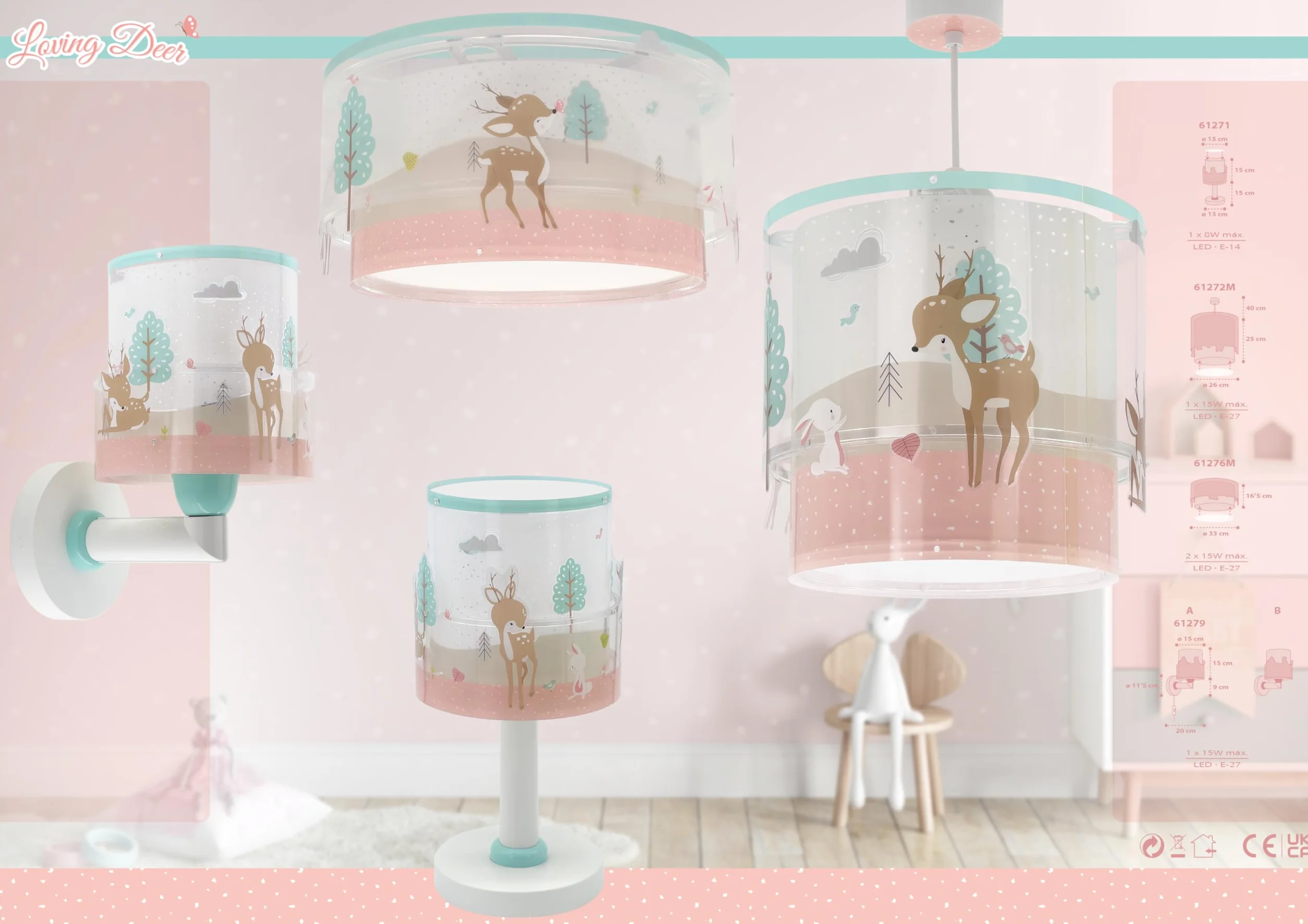 Dalber Lampada da tavolo o comodino per bambini Loving Deer cervo, 61271N, G4-4W LED - Lampadina inclusa