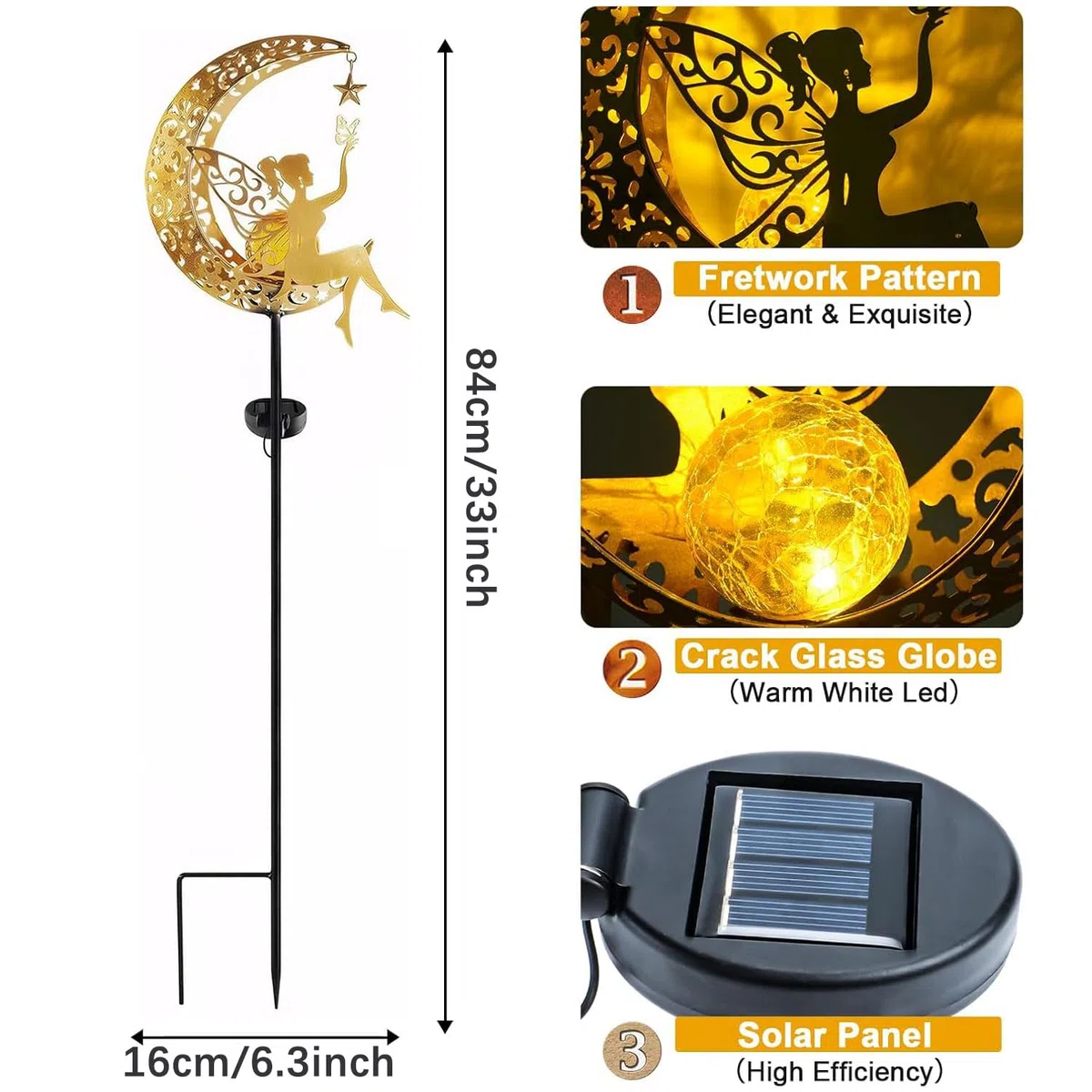 YeahBoom Lampada solare a forma di luna, da giardino, per esterni, per balcone, elfo, fata, impermeabile, per esterni, esterni, terrazza, cortile, prato