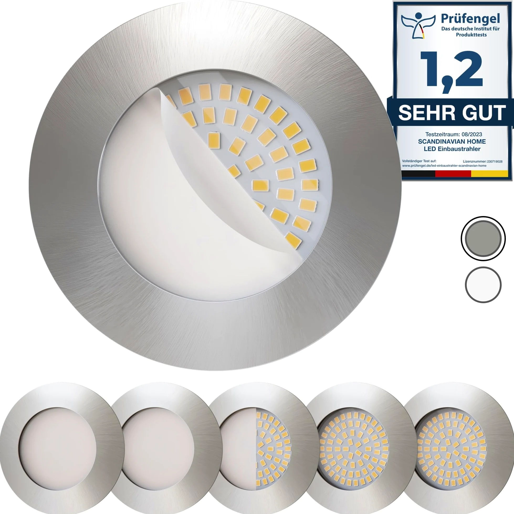 Scandinavian home Set di 6 faretti da incasso a LED 230V 4,5W bianco caldo 60mm - 70mm I bagno I CRI 90 500lm 3000K 68mm I Design in acciaio inox con vetro satinato