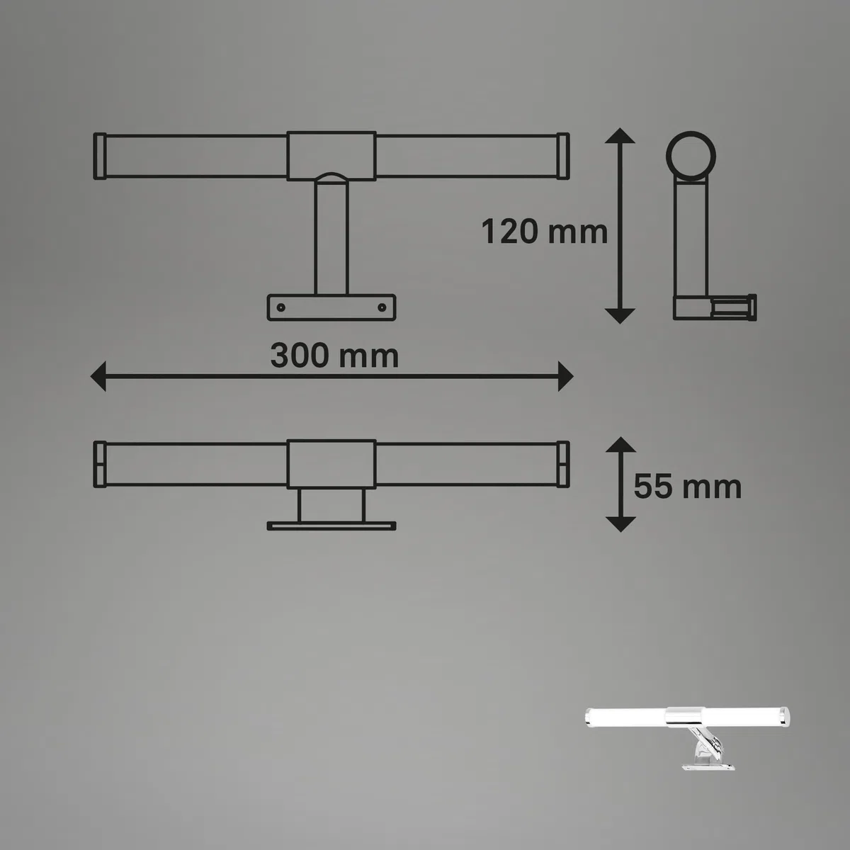 BRILONER - Lampada da specchio a LED per bagno con montaggio 2 in 1, protezione dagli spruzzi d'acqua IP44, bianco neutro 4.000K, lampada per bagno, illuminazione mobile, 30 cm, cromo