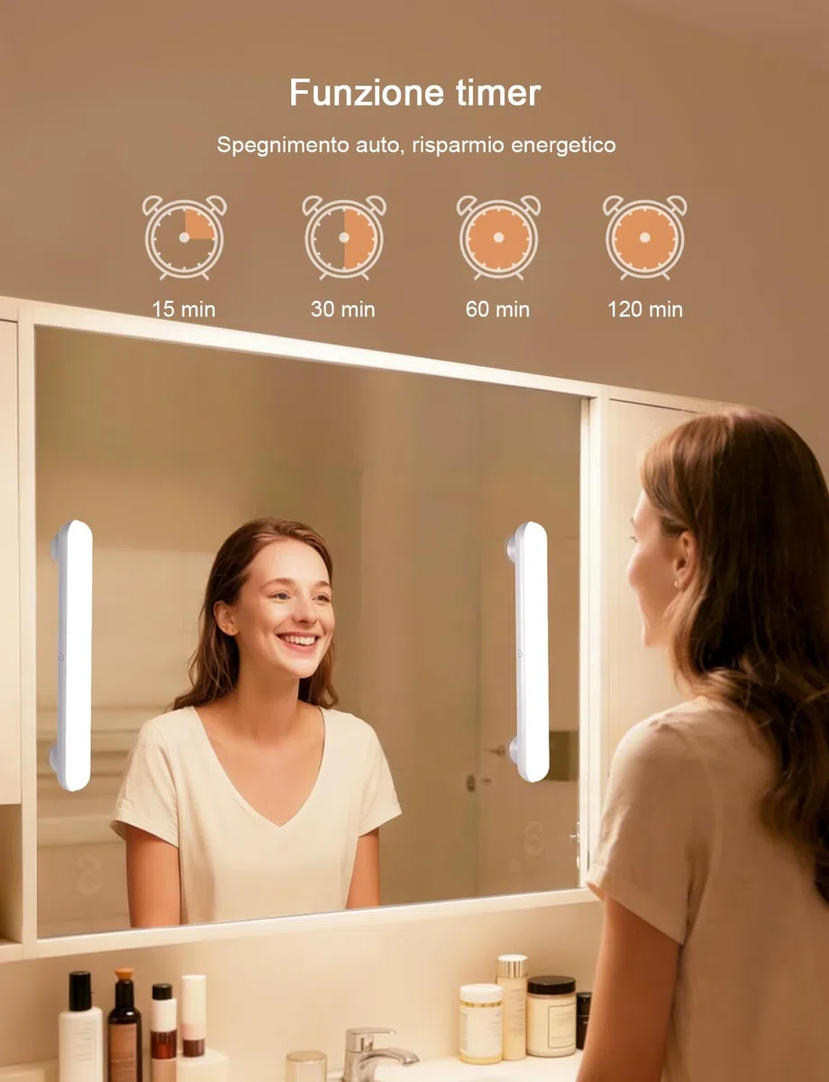 GOVSSING Luci per Specchio da Trucco con Ricaricabile Batteria da 5000mAh, Dimmerabile Luci Specchio Make Up con Ventosa Adesiva, Illuminazione Senza Fili, Lampada Specchio Telecomandata Magnetica