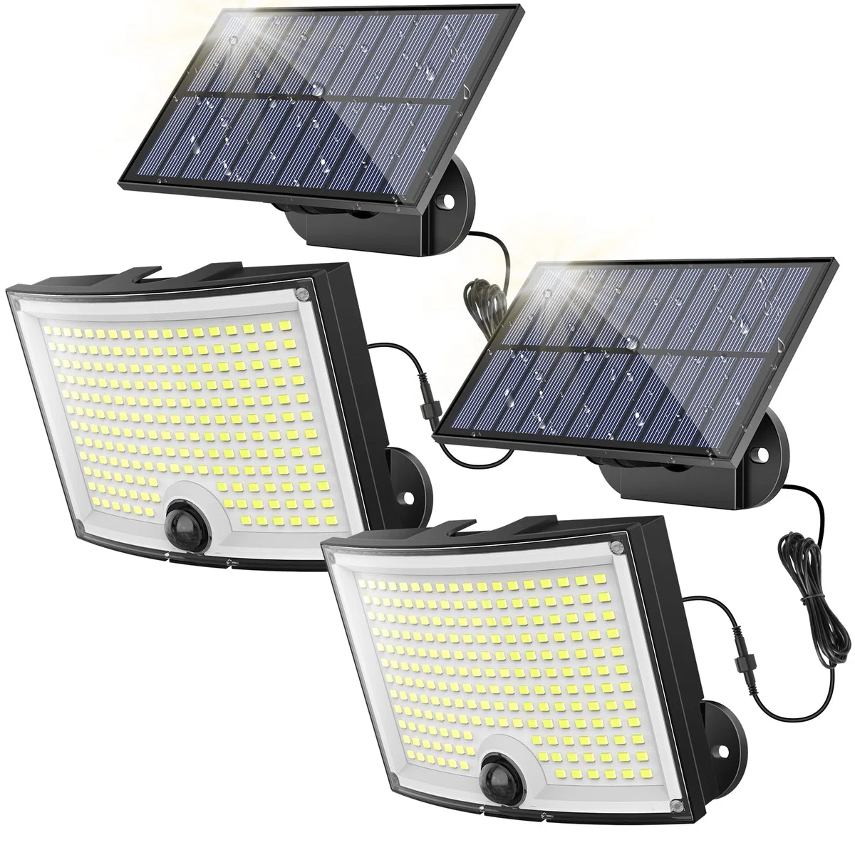 Faretto LED da Esterno Solare, Luce Solare LED Esterno 202 LED 3Modes Faro LED Esterno con Pannello Solare con Sensore di Movimento Impermeabile IP65 da Terra, Giardino 5M Cavo 2 Pezzi