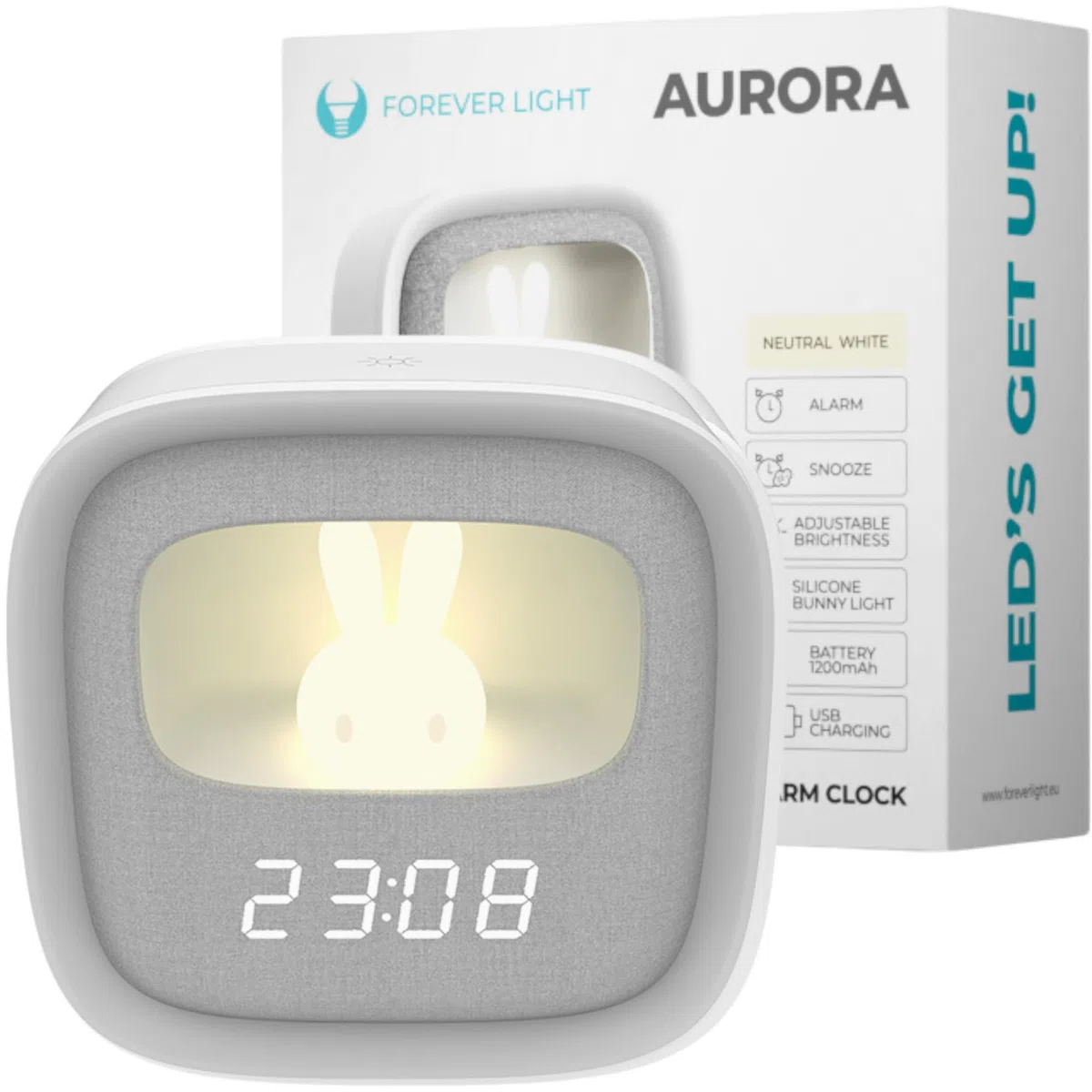 PURE FNL-06 AURORA LED Sveglia Night Bunny Light bianca quadrata