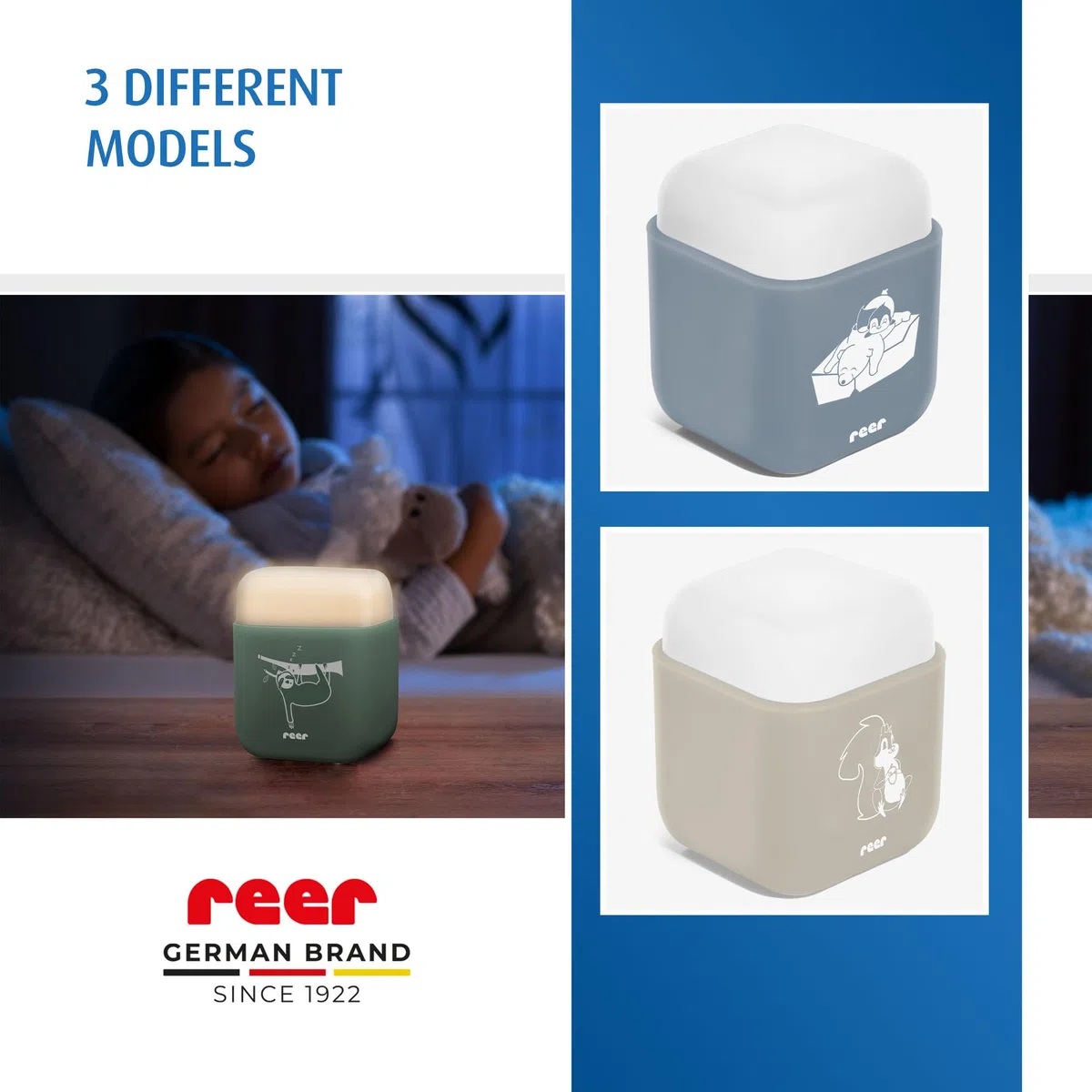 reer SleepLight 2 in 1, luce notturna per presa di corrente e con funzionamento a batteria, modalità on-off e sensore, luce d'atmosfera per bambini, eucalipto