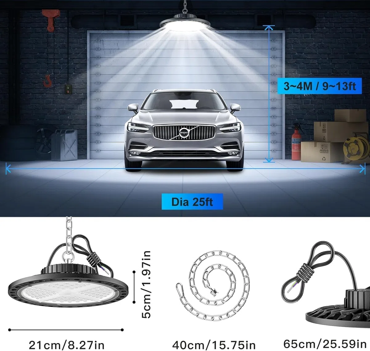 100W Faretto LED UFO, 15000LM UFO Lampada Officina 6500K Bianco Freddo Proiettori LED Esterno IP65 Wasserdichte LED Industrielampe High Bay Licht per Garage Magazzini Fabbrica